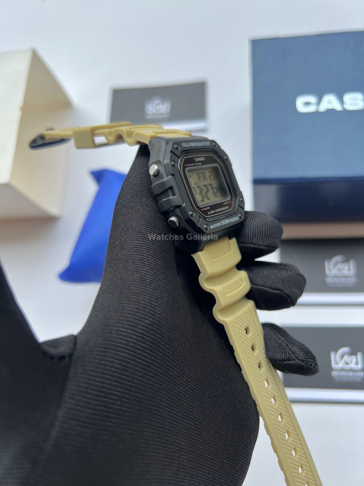 Casio Sports Digital Watch Khaki Exclusive (White Display) W218H Watches Galleria