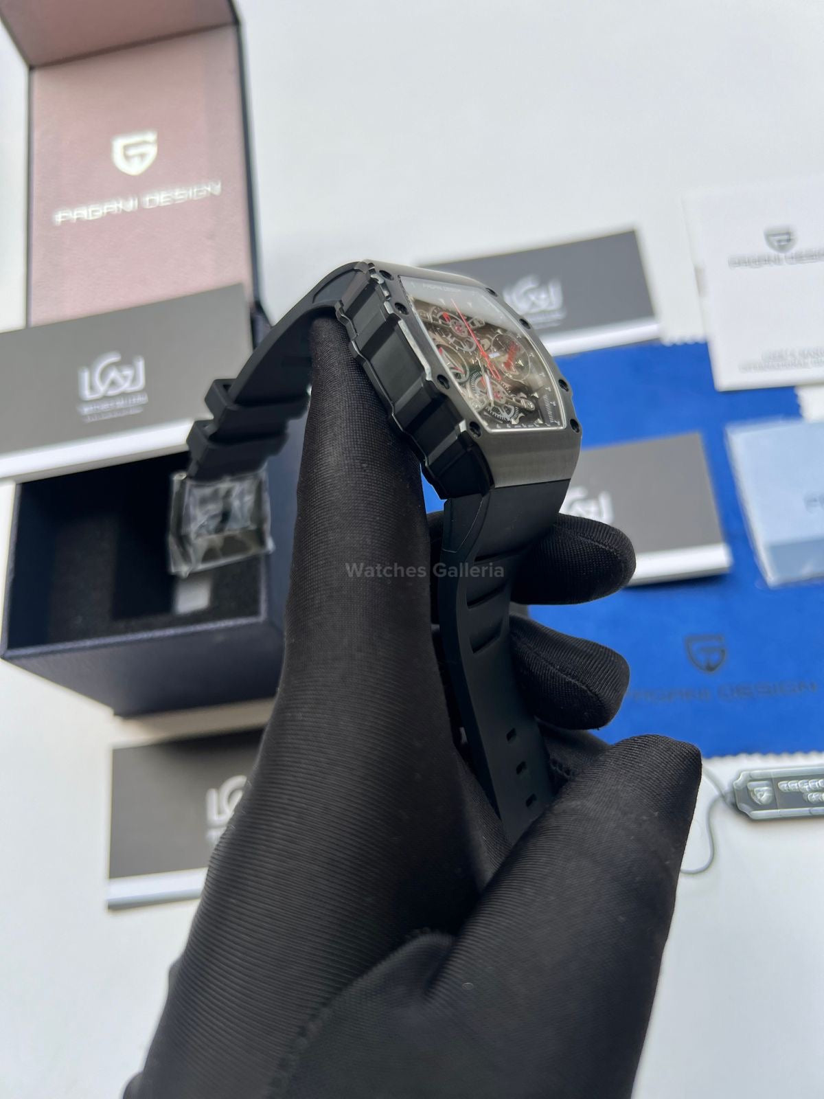 Pagani Design Tonneau Chronograph Quartz Watch (Black/Black) PDys011 Watches Galleria