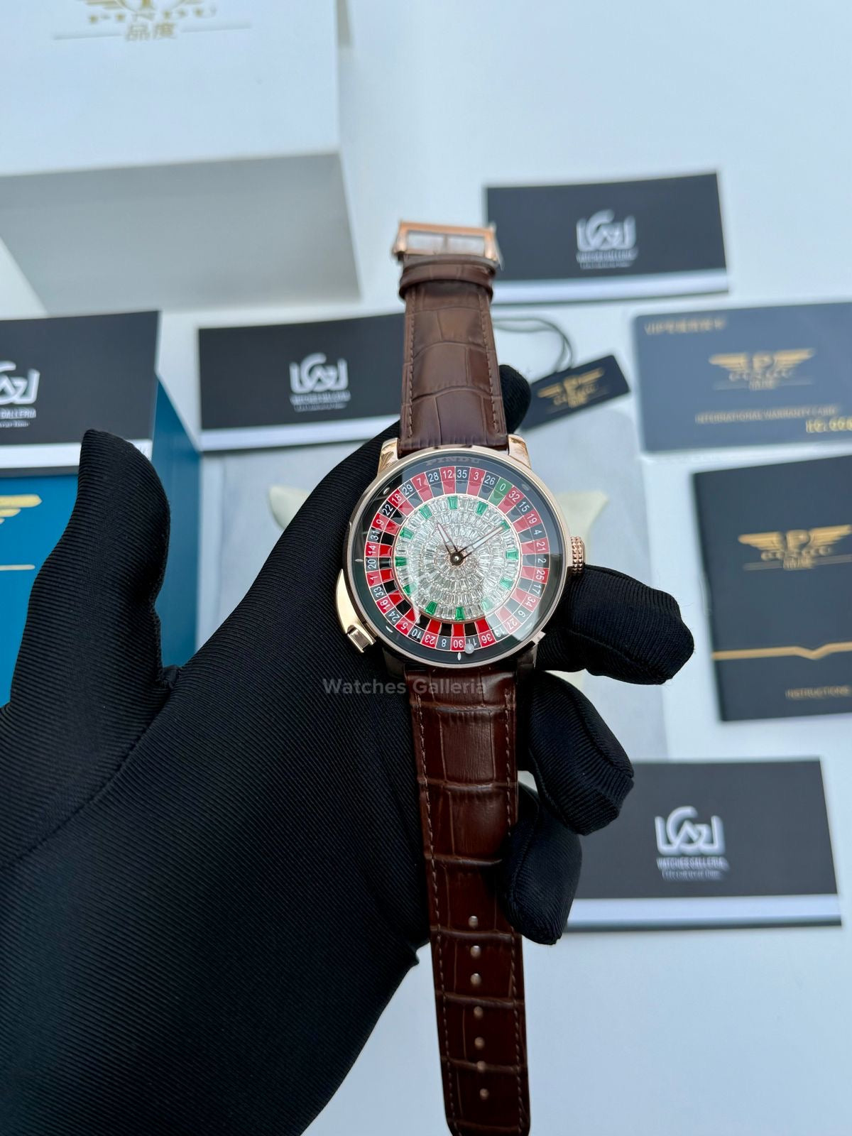 Pindu Design Casino Roulette Button Edition Automatic (Baguette Cut Diamonds) P6628 Watches Galleria