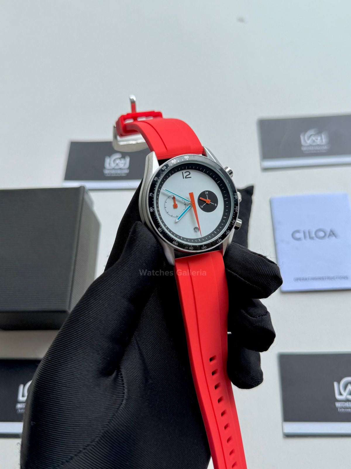 Ciloa Chronograph Leather Quartz (White) ciloa507 Watches Galleria