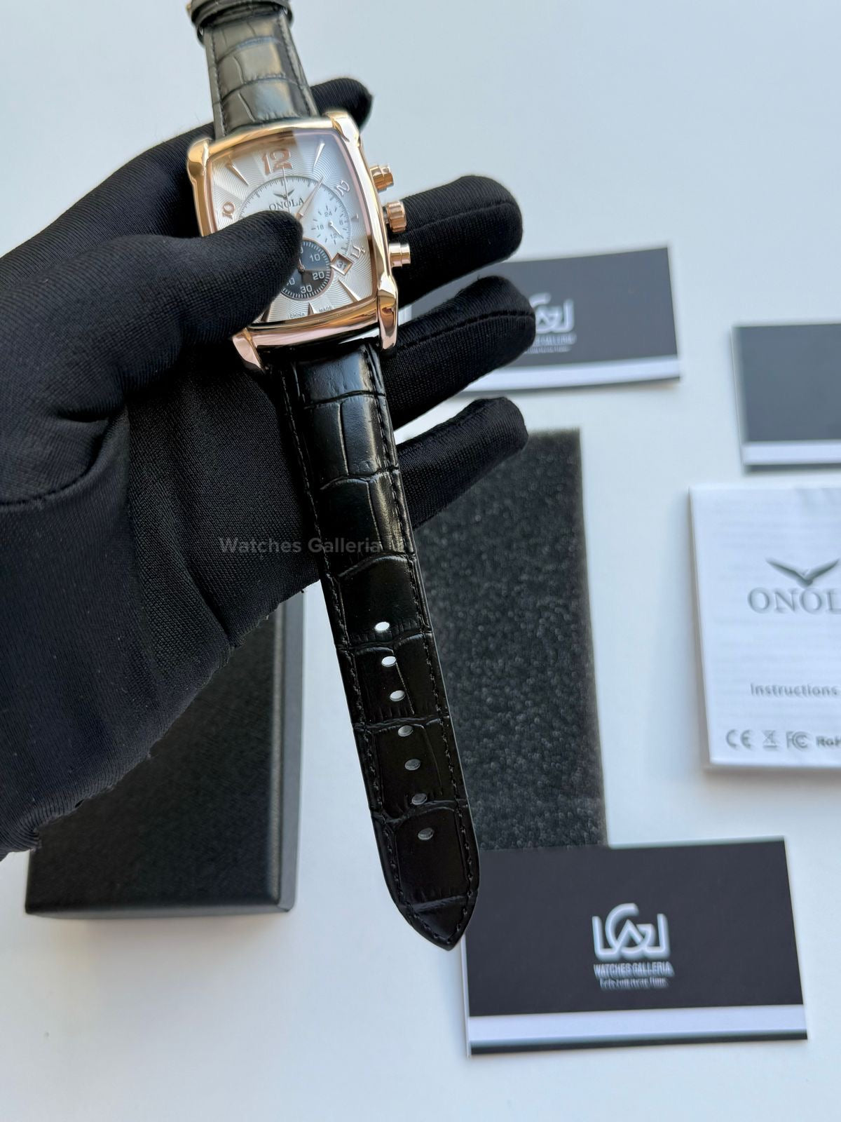 Onola Square Chronograph Quartz (Black Rose Gold) ON6818 Watches Galleria
