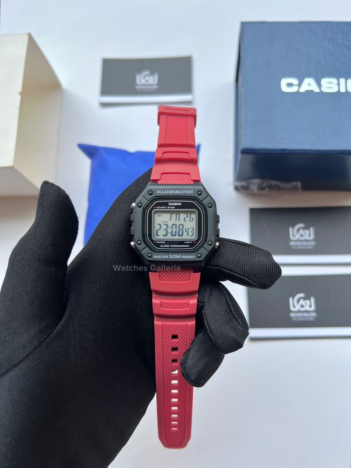Casio Sports Digital Watch Red Exclusive (White Display) W218H Watches Galleria