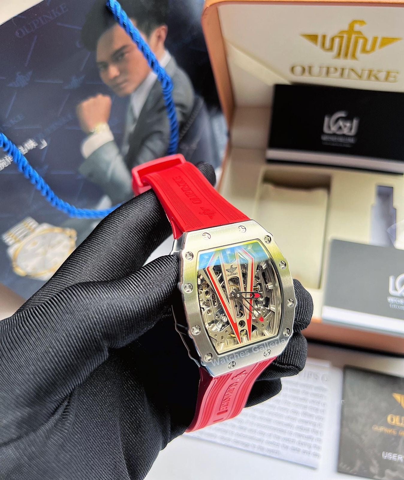 Oupinke Tonneau Skeleton Automatic (Silver/Red) Oupinke3179