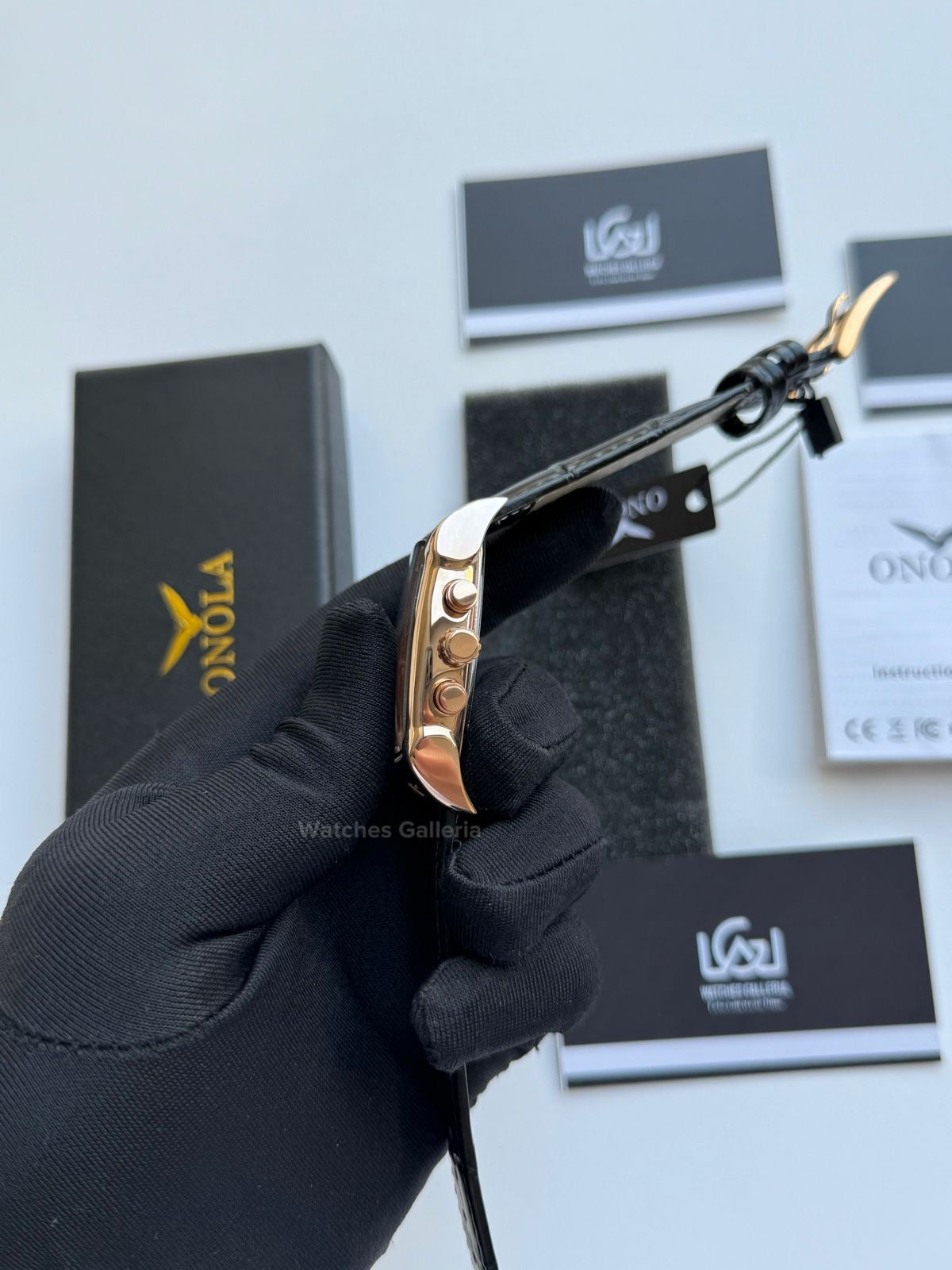 Onola Square Chronograph Quartz (Black Rose Gold) ON6818 Watches Galleria