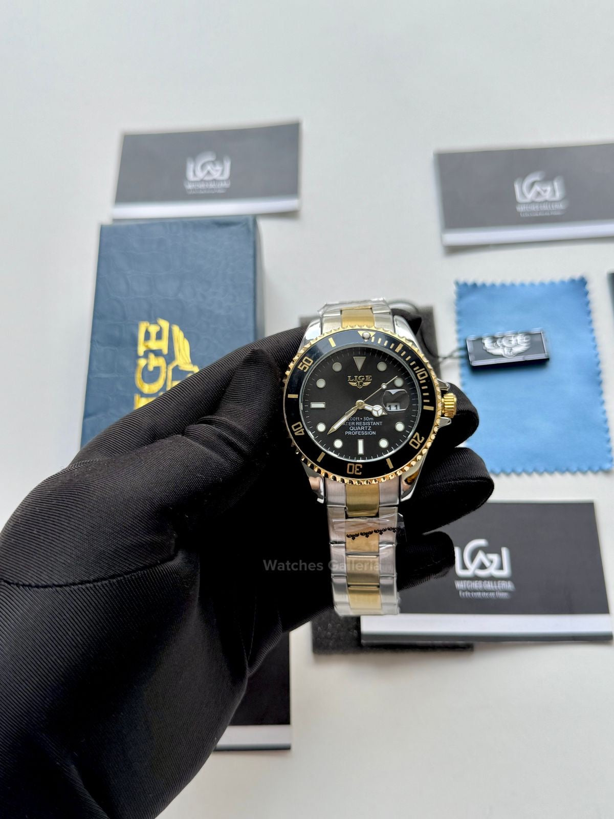 Lige Submariner Two Tone Quartz (Gold/Black) Lige10045 Watches Galleria © Copyrights All Right Reserved