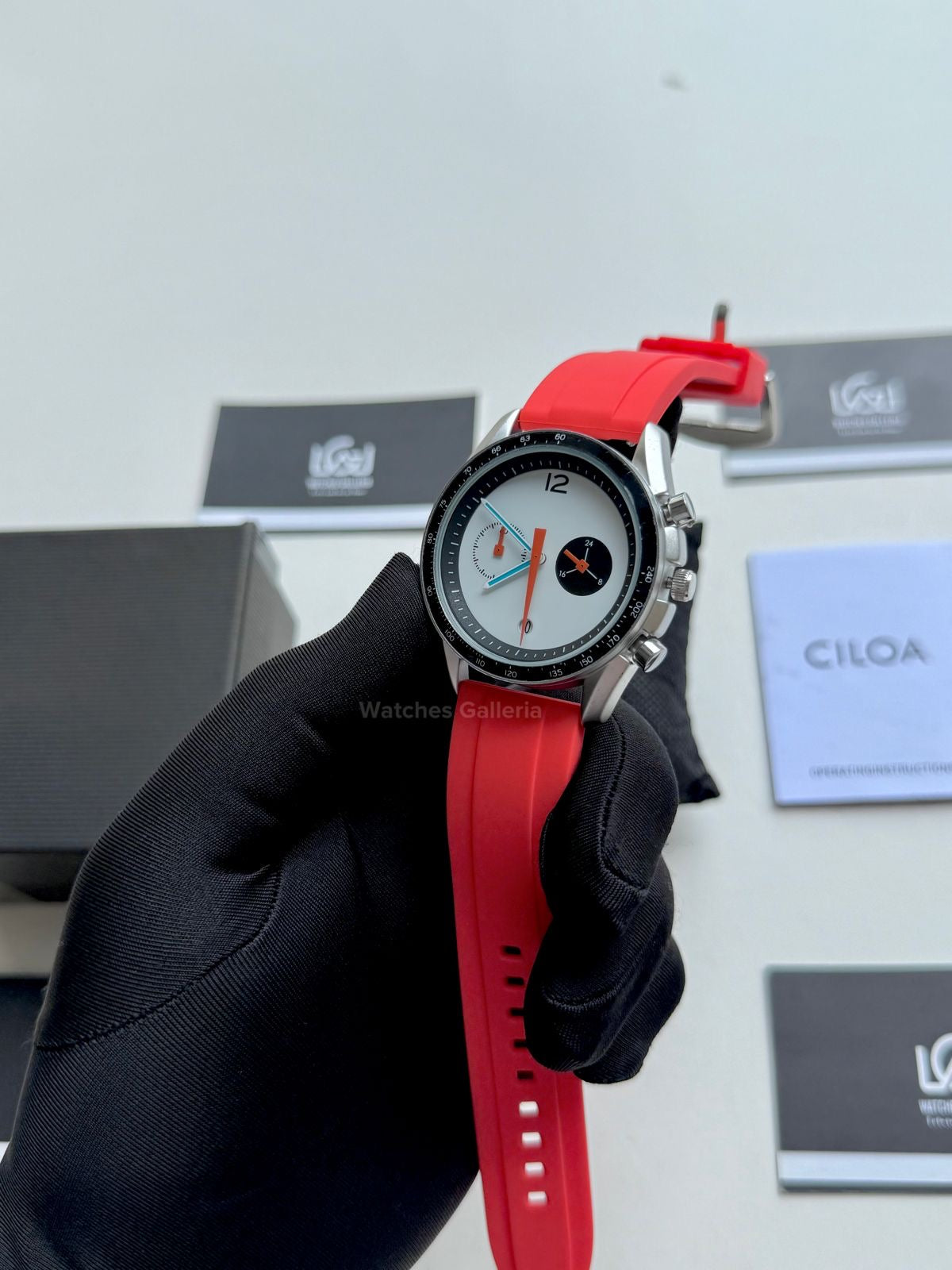 Ciloa Chronograph Leather Quartz (White) ciloa507 Watches Galleria