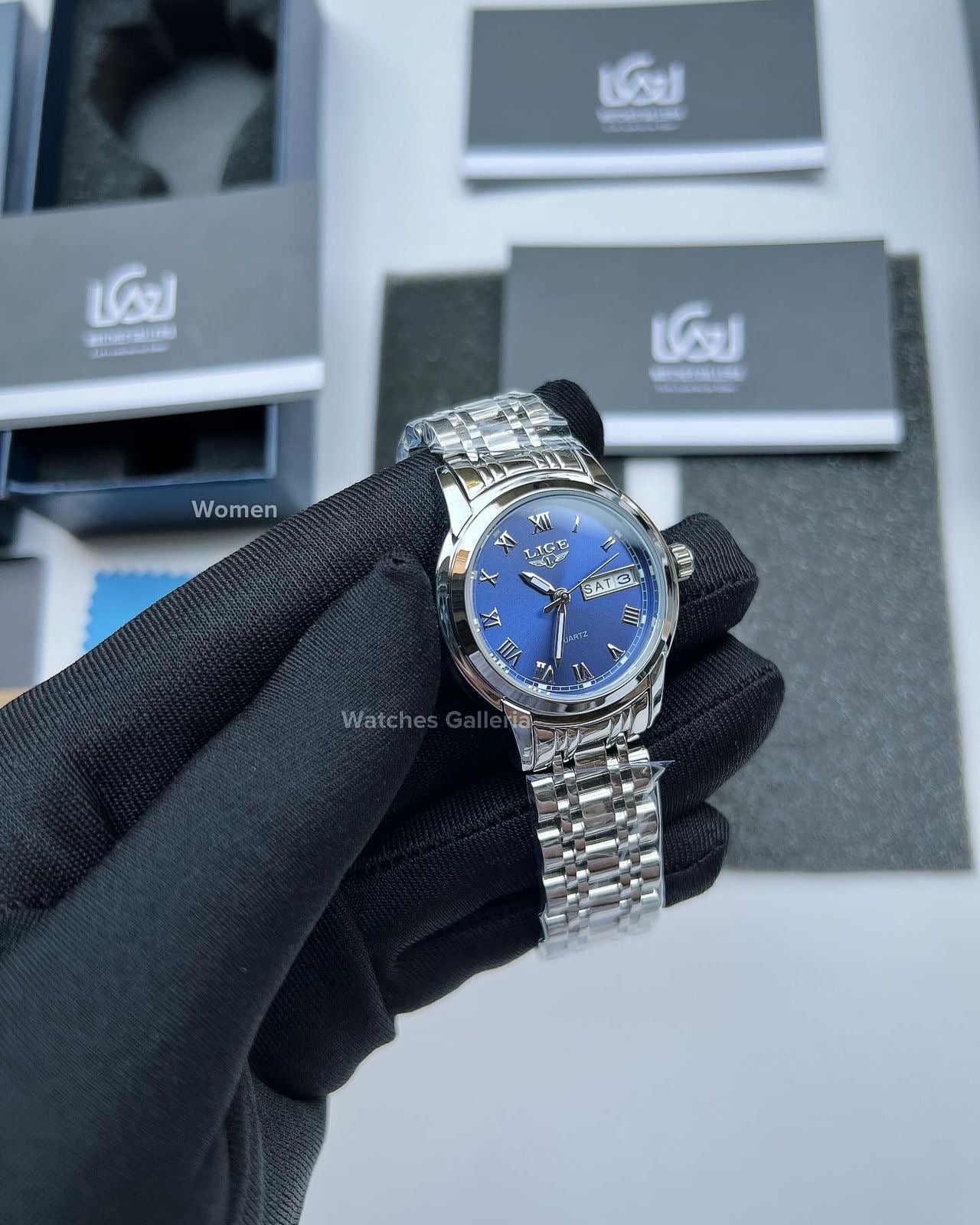 Lige Date Day Couple Watch (Silver/Blue) Lige9846 Lige10007