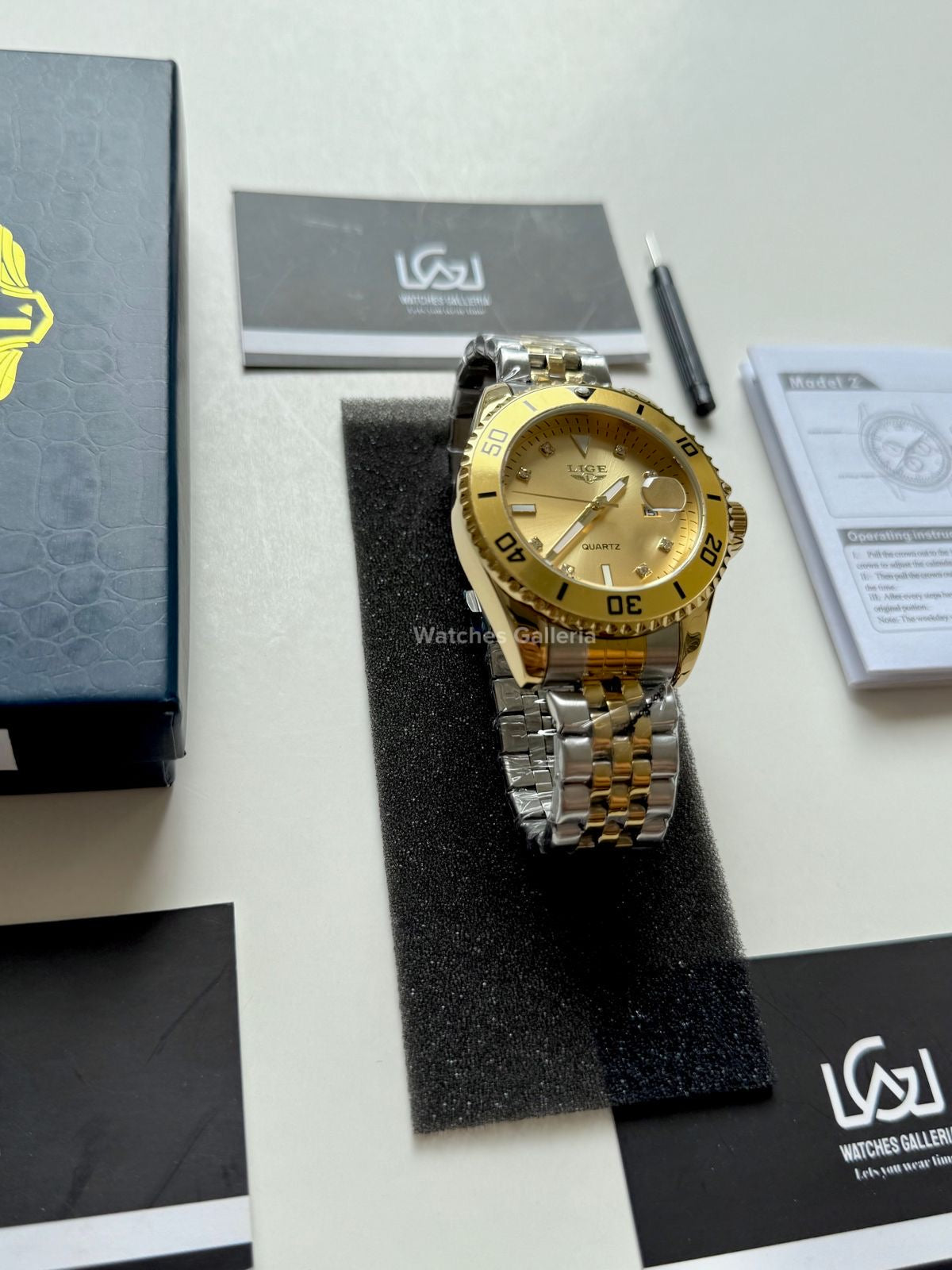 Lige Submariner Quartz (Yellow Gold) Lige89151 Watches Galleria