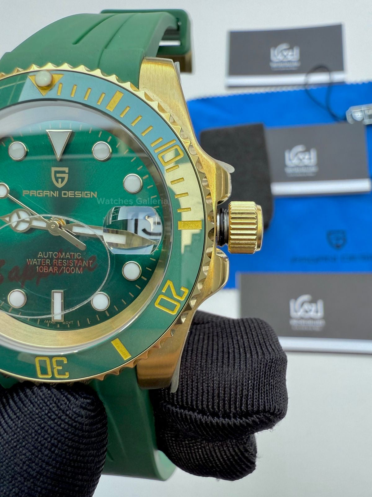Pagani Design Submariner Hulk Gold Automatic (Silicon Straps Edition) PD1661 Watches Galleria