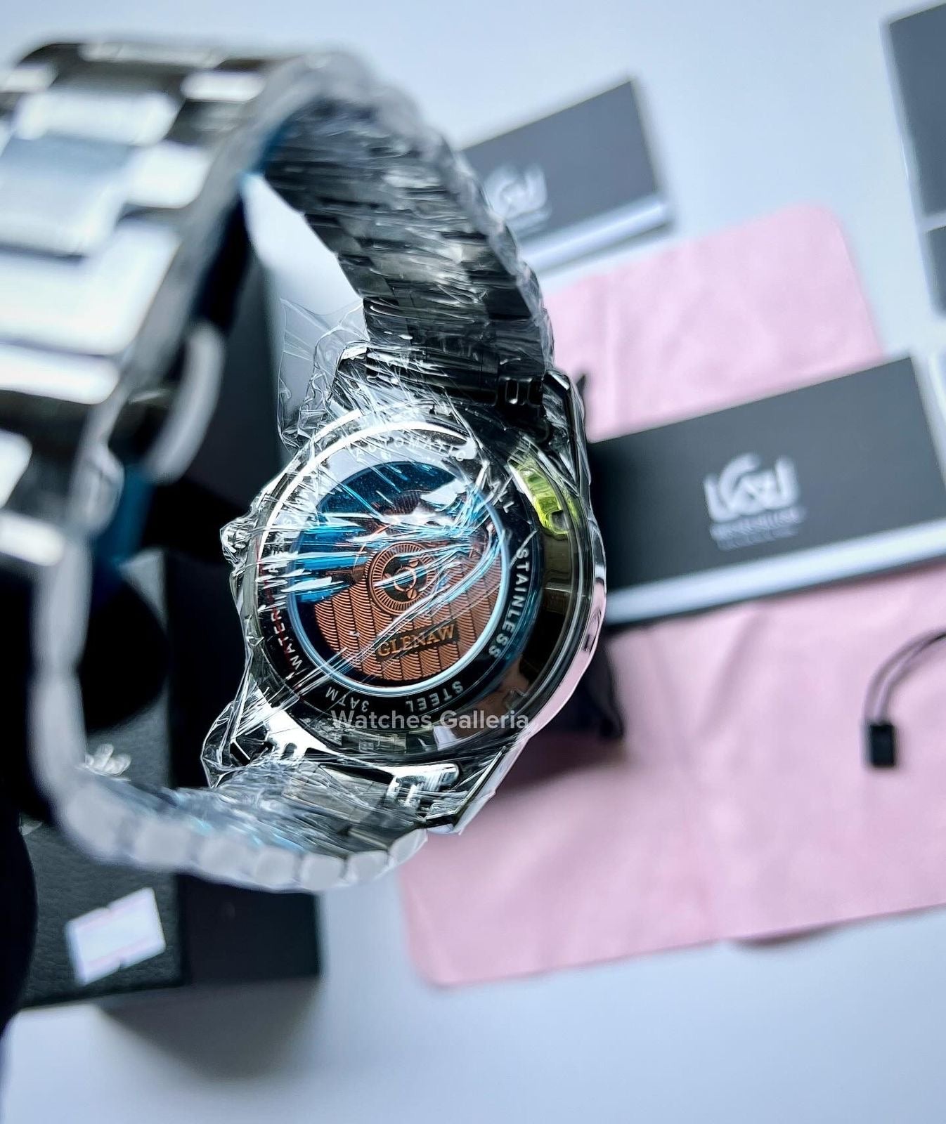 Glenaw Automatic Open Heart & Earth Rotating (Silver) GL8950 Watches Galleria
