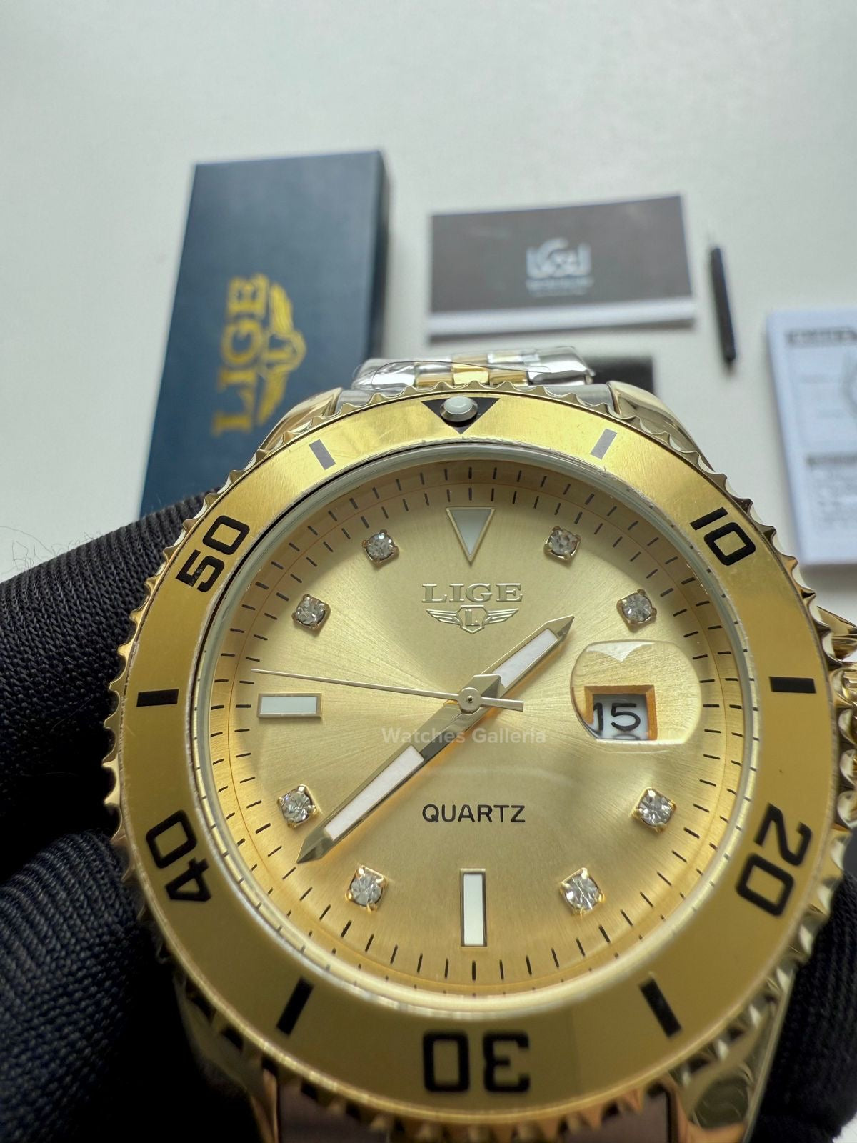 Lige Submariner Quartz (Yellow Gold) Lige89151 Watches Galleria