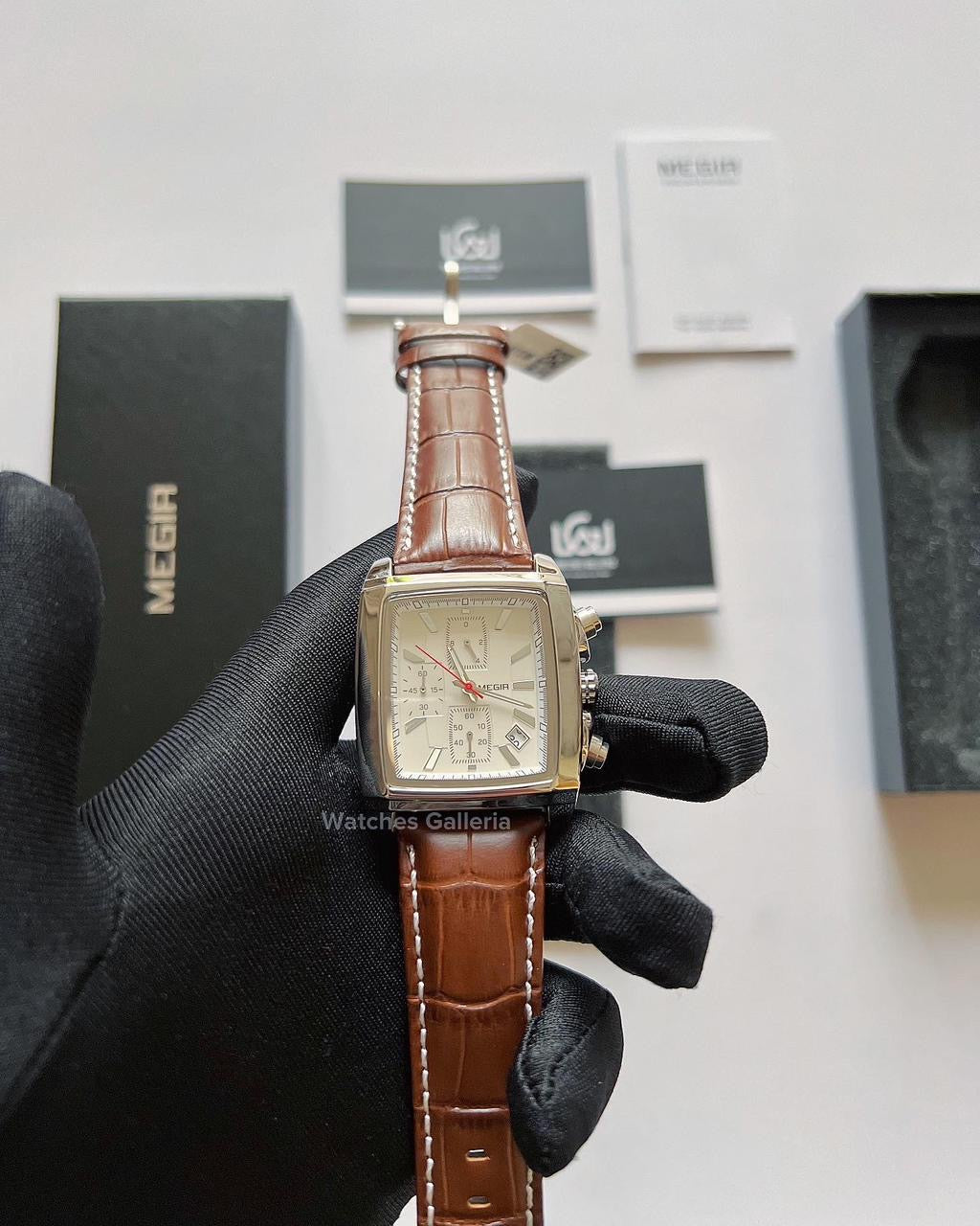 Megir Square Chronograph (Brown Silver) ML2028