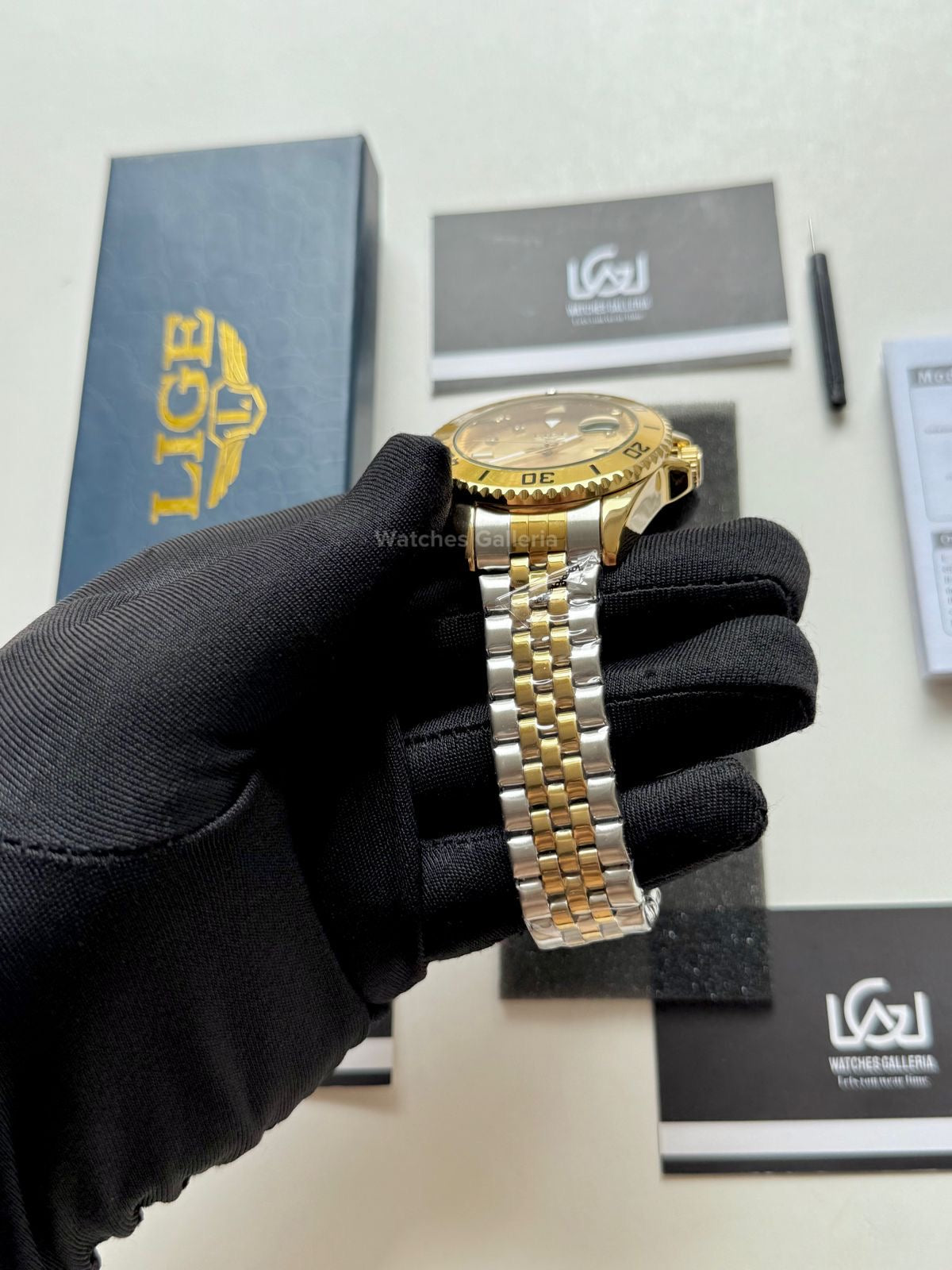 Lige Submariner Quartz (Yellow Gold) Lige89151 Watches Galleria