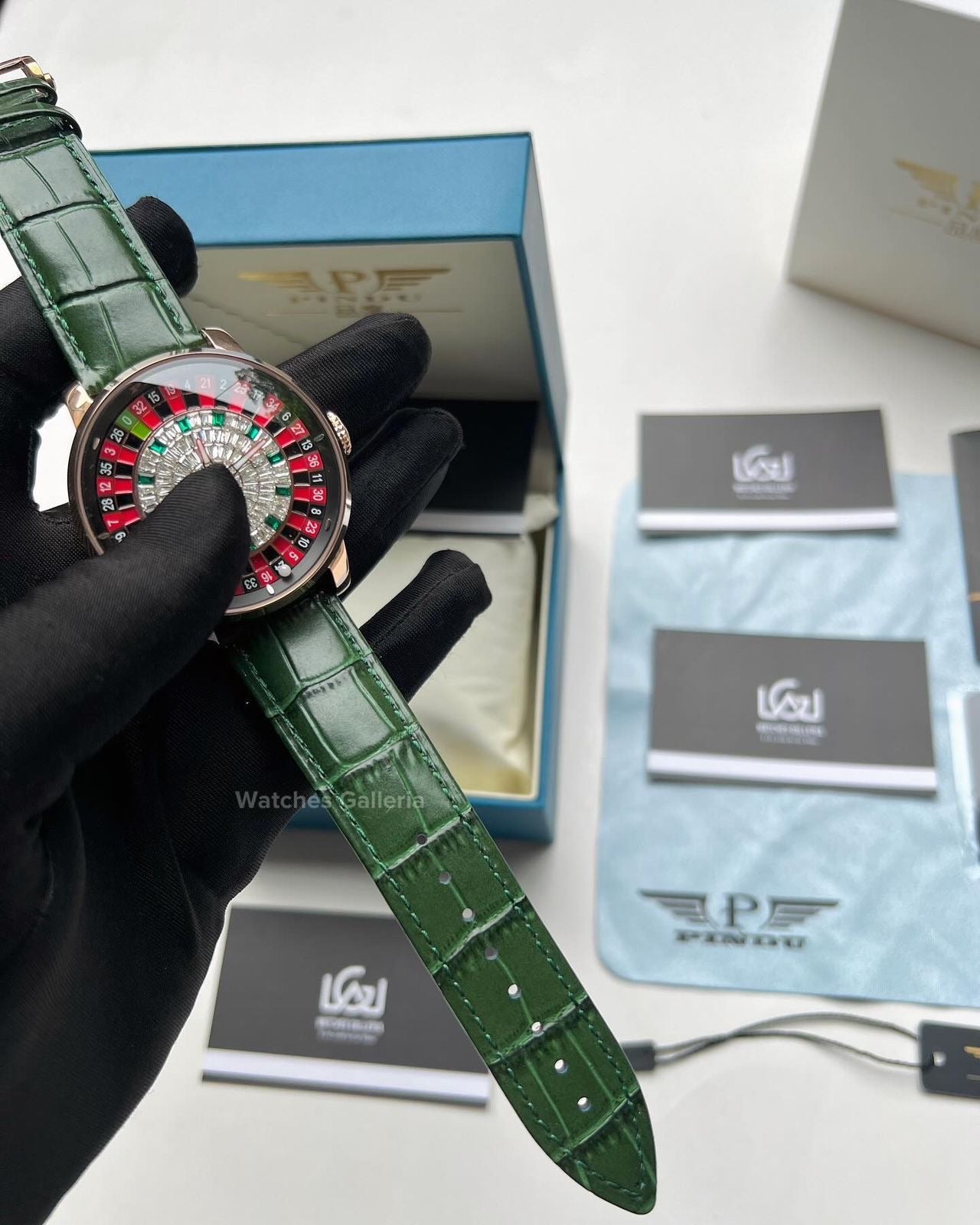 Pindu Design Casino Roulette Automatic Watch (Baguette Cut Diamonds Dial) P6617 Watches Galleria