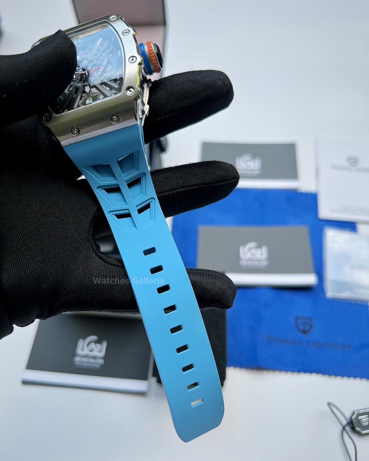 Pagani Design Tonneau Skeleton Watch Quartz (Blue Silver) PD1738 Watches Galleria