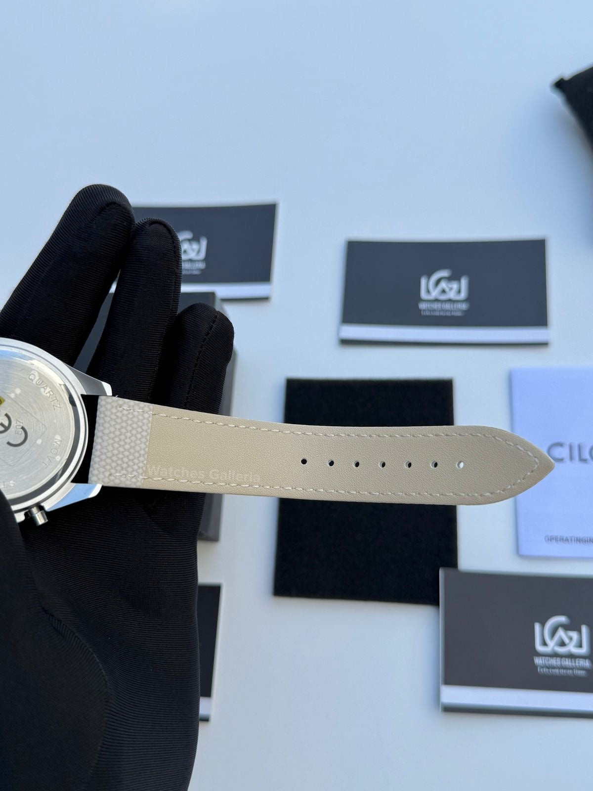 Ciloa Chronograph Leather Quartz (White) ciloa507 Watches Galleria