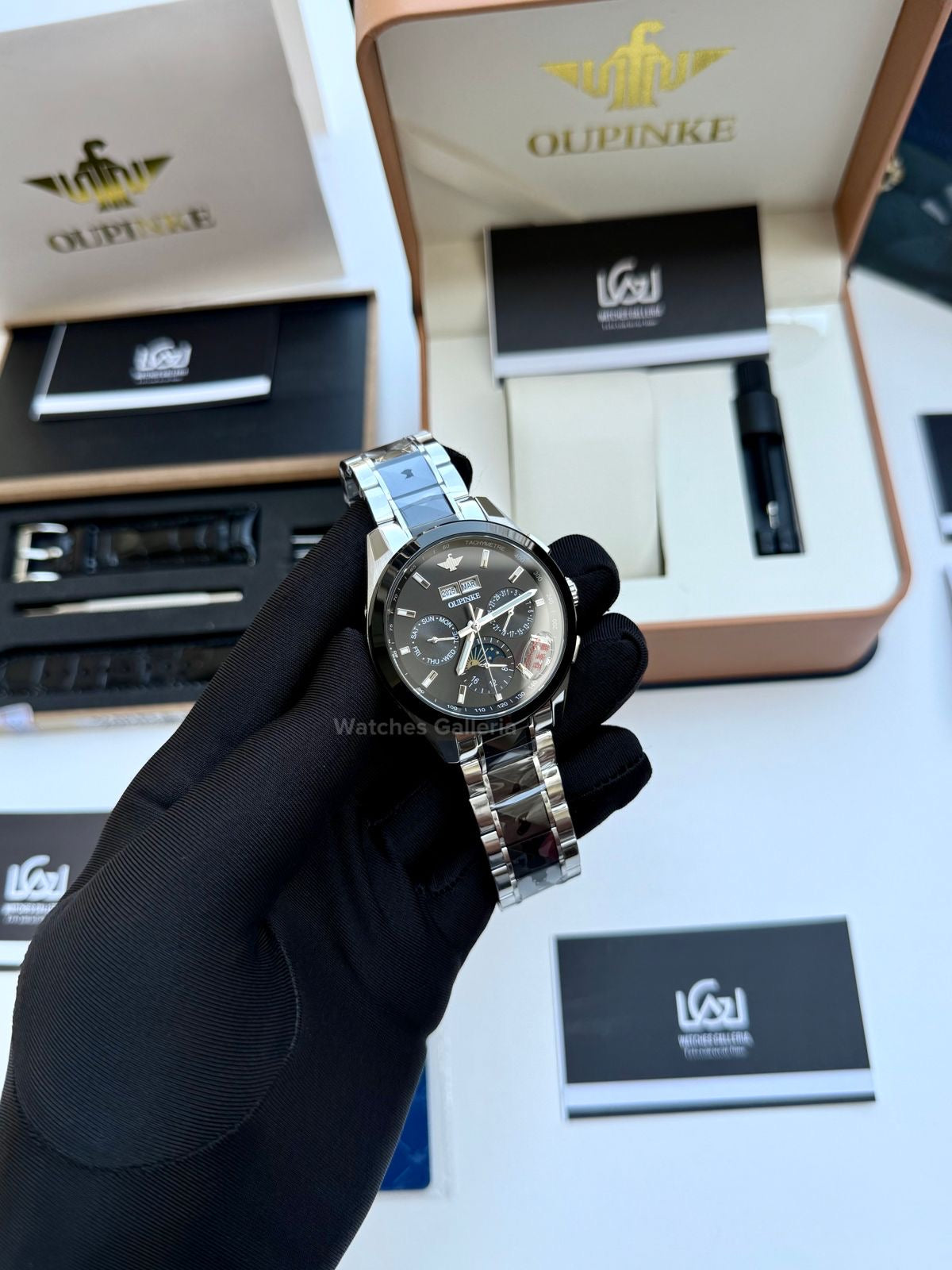 Oupinke Moonphase Two Tone Automatic (Silver/Black) Oupinke3238 Watches Galleria