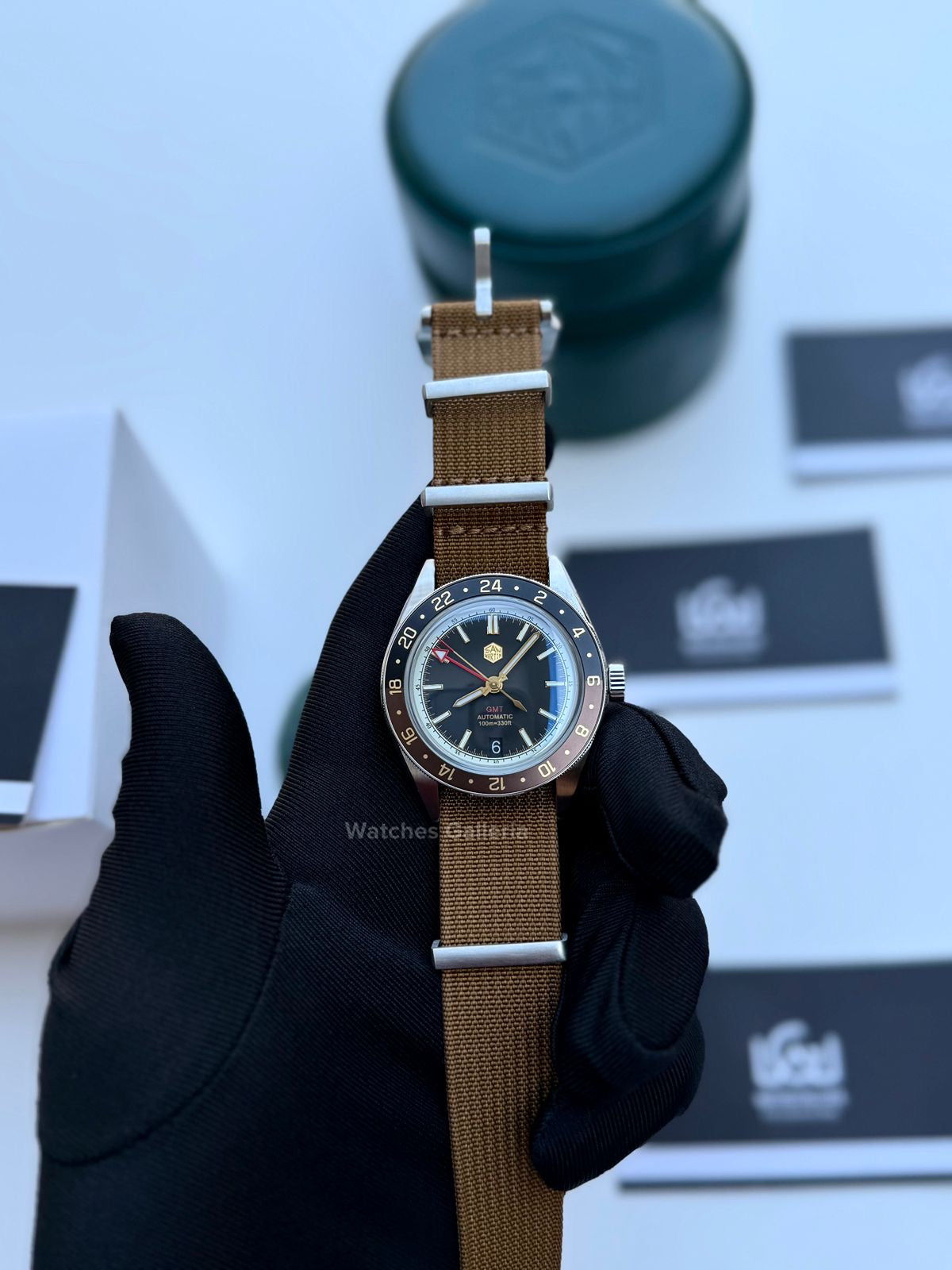 San Martin GMT RootBeer Automatic (Khaki Nato Straps) SN0116 Watches Galleria
