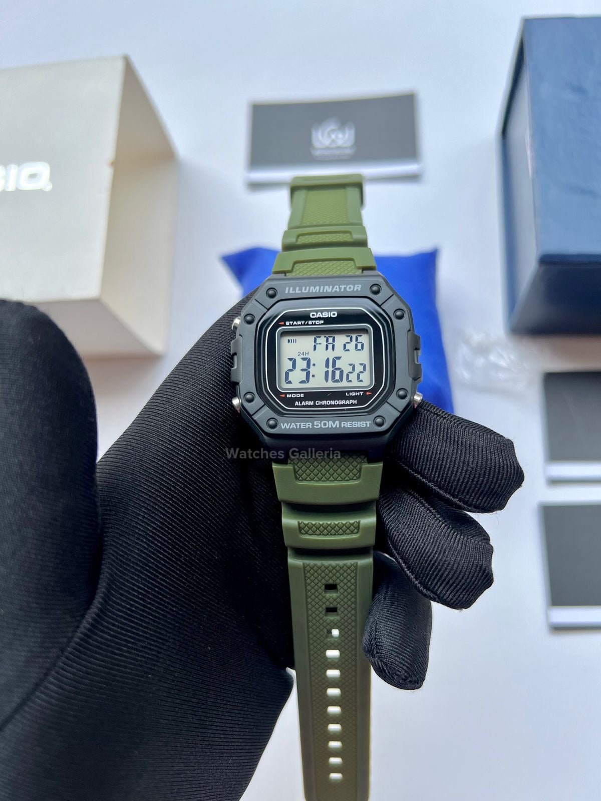 Casio Sports Digital Watch Green (White Display) W218H Watches Galleria