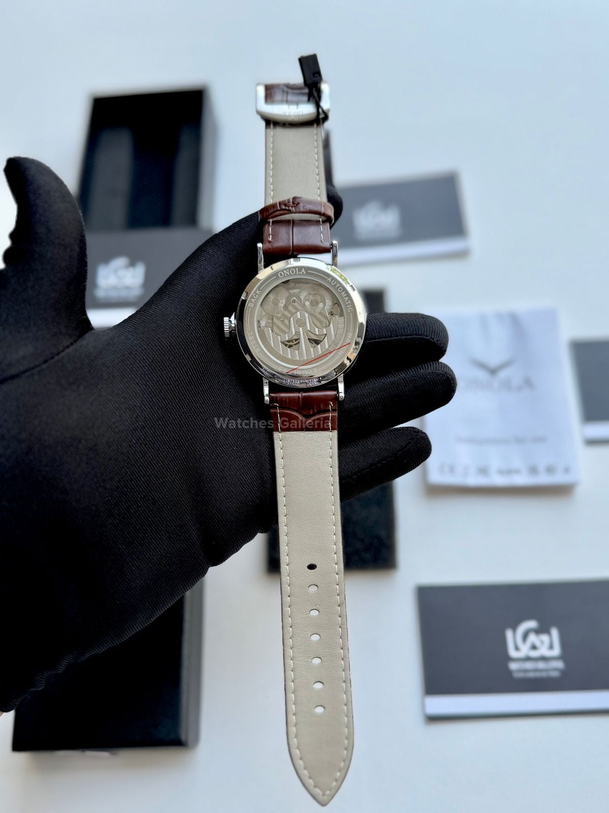 Onola Moonphase Flywheel Skeleton Watch Automatic (Brown-Silver) ON6836 Watches Galleria