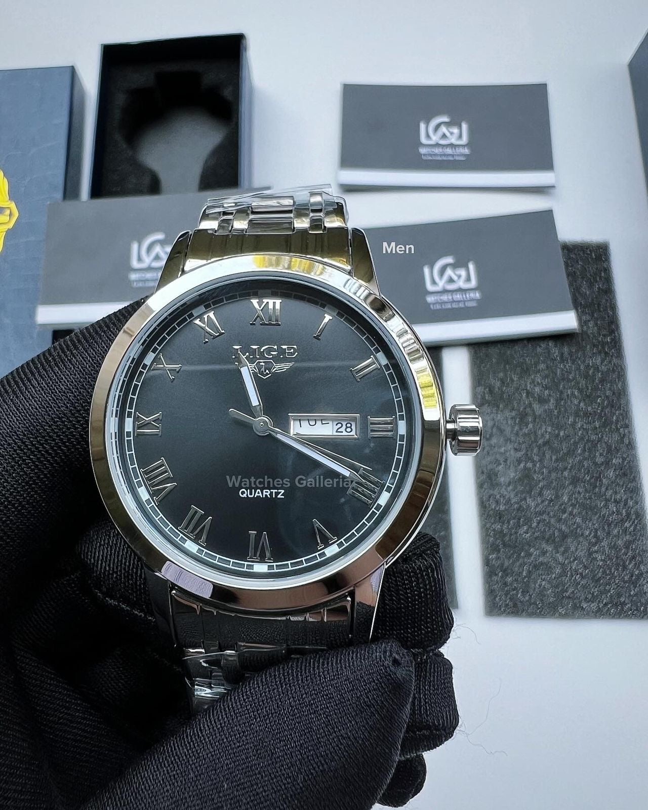 Lige Date Day Couple Watch (Black) Lige9846 Lige10007L