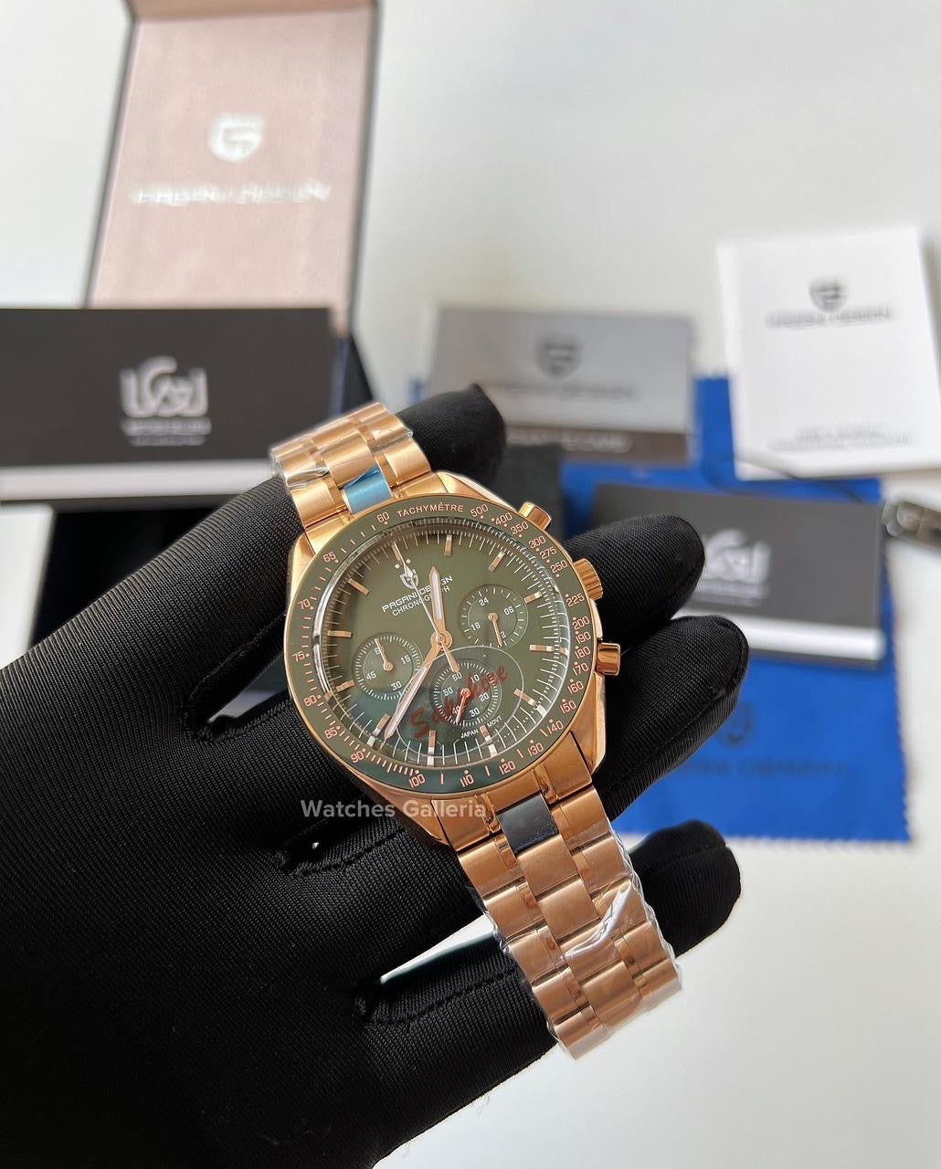 Pagani Design SpeedMaster MoonWatch Quartz (R.Gold/Green) PD1701 âDISCONTINUEDâ