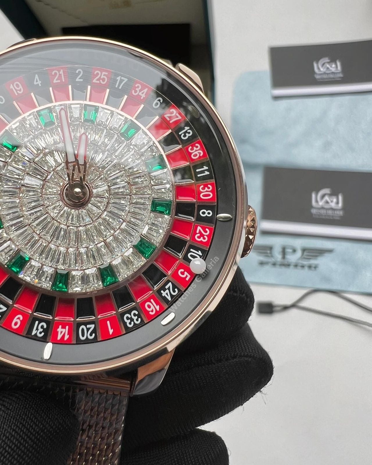 Pindu Design Casino Roulette Automatic (Baguette Cut Diamonds Dial) P6617 Watches Galleria