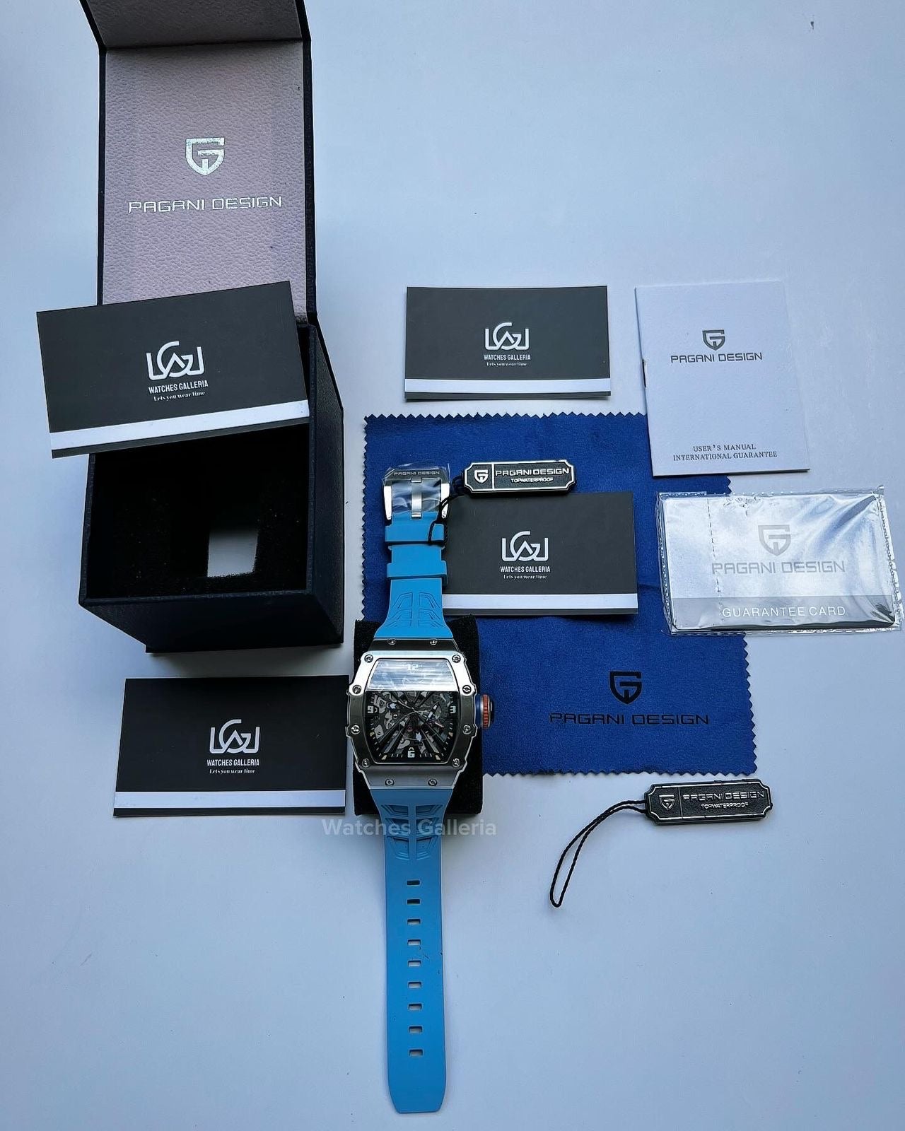 Pagani Design Tonneau Skeleton Watch Quartz (Blue Silver) PD1738 Watches Galleria