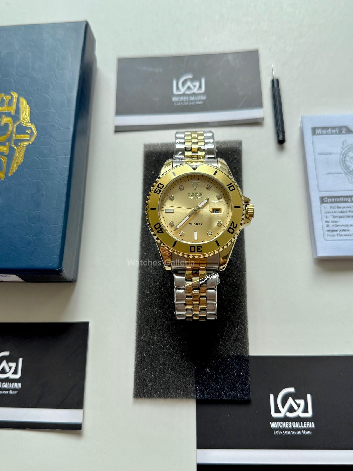 Lige Submariner Quartz (Yellow Gold) Lige89151 Watches Galleria