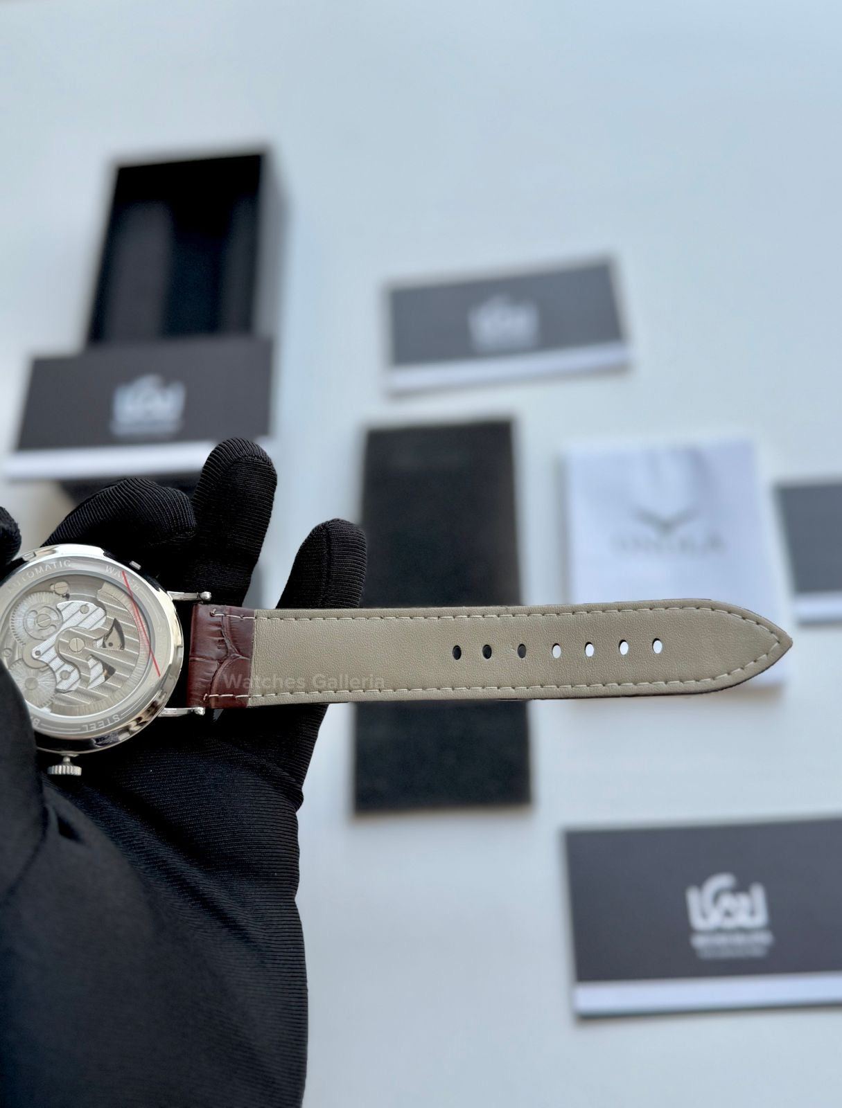 Onola Moonphase Flywheel Skeleton Watch Automatic (Brown-Silver) ON6836 Watches Galleria