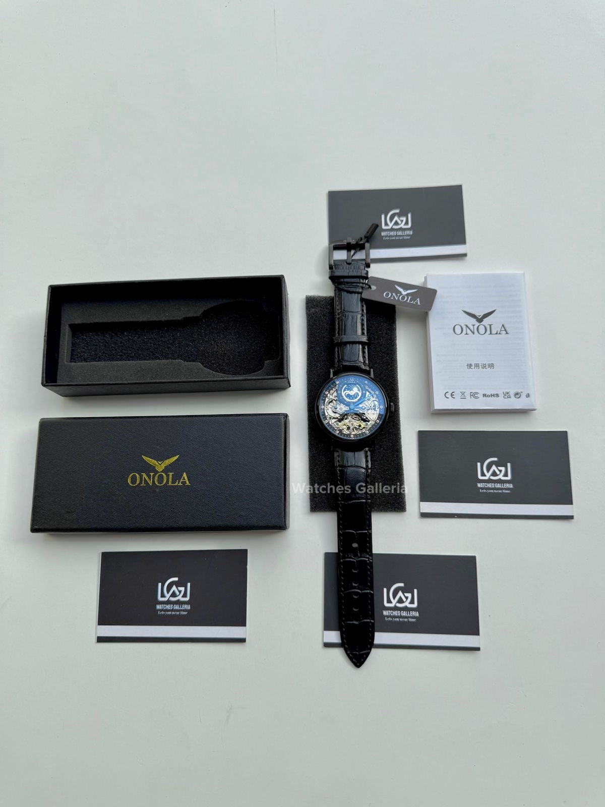 Onola Moonphase Flywheel Skeleton Watch Automatic (Black) ON6836 Watches Galleria