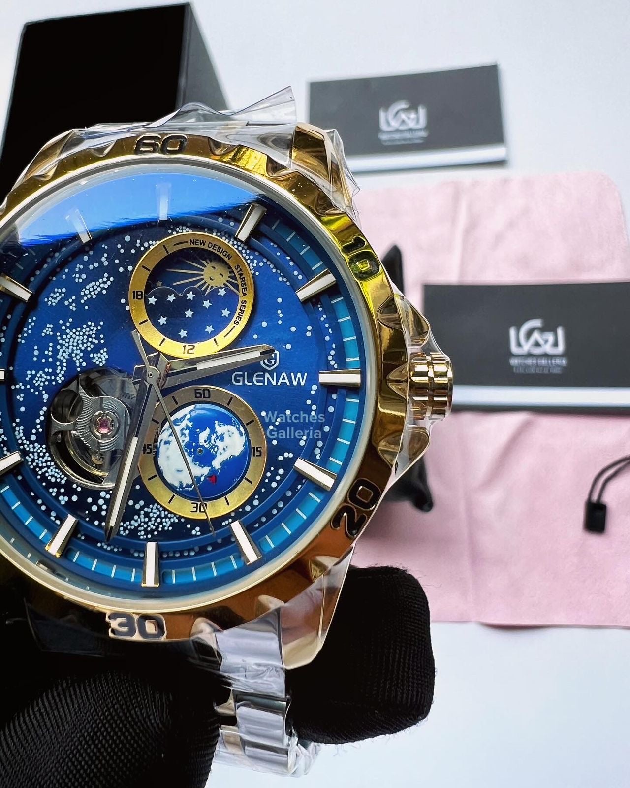 Glenaw Automatic Open Heart & Earth Rotating (Silver/Gold) GL8950 Watches Galleria