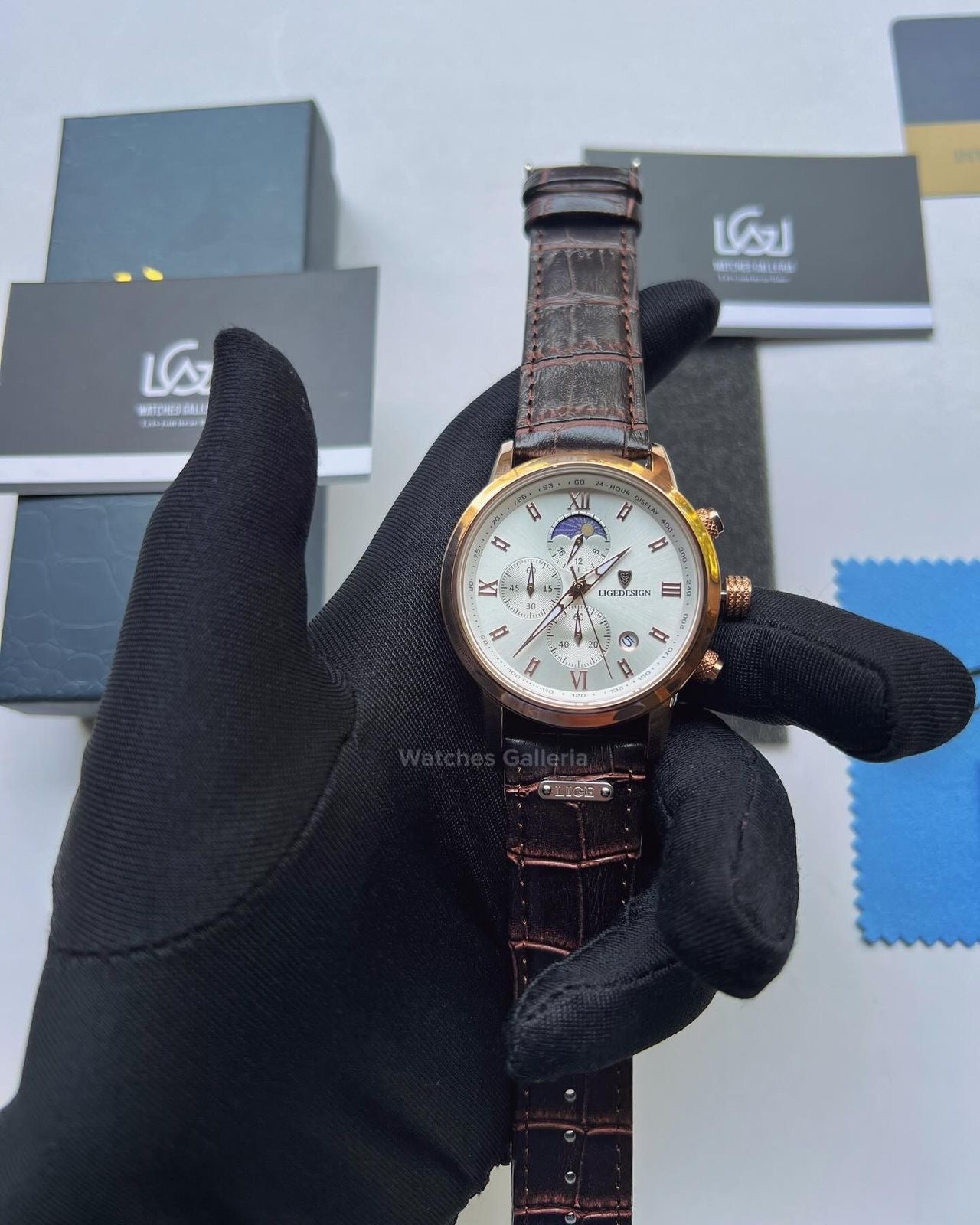 Lige Classic Moonphase (Rose Gold White) LG8953 Watches Galleria