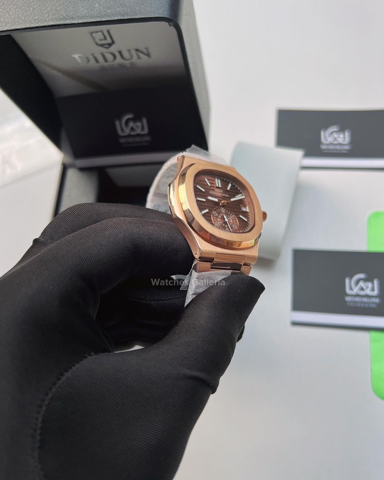 Didun Nautilus Date Day Quartz (Rose Gold w/ Black) PD49 Watches Galleria