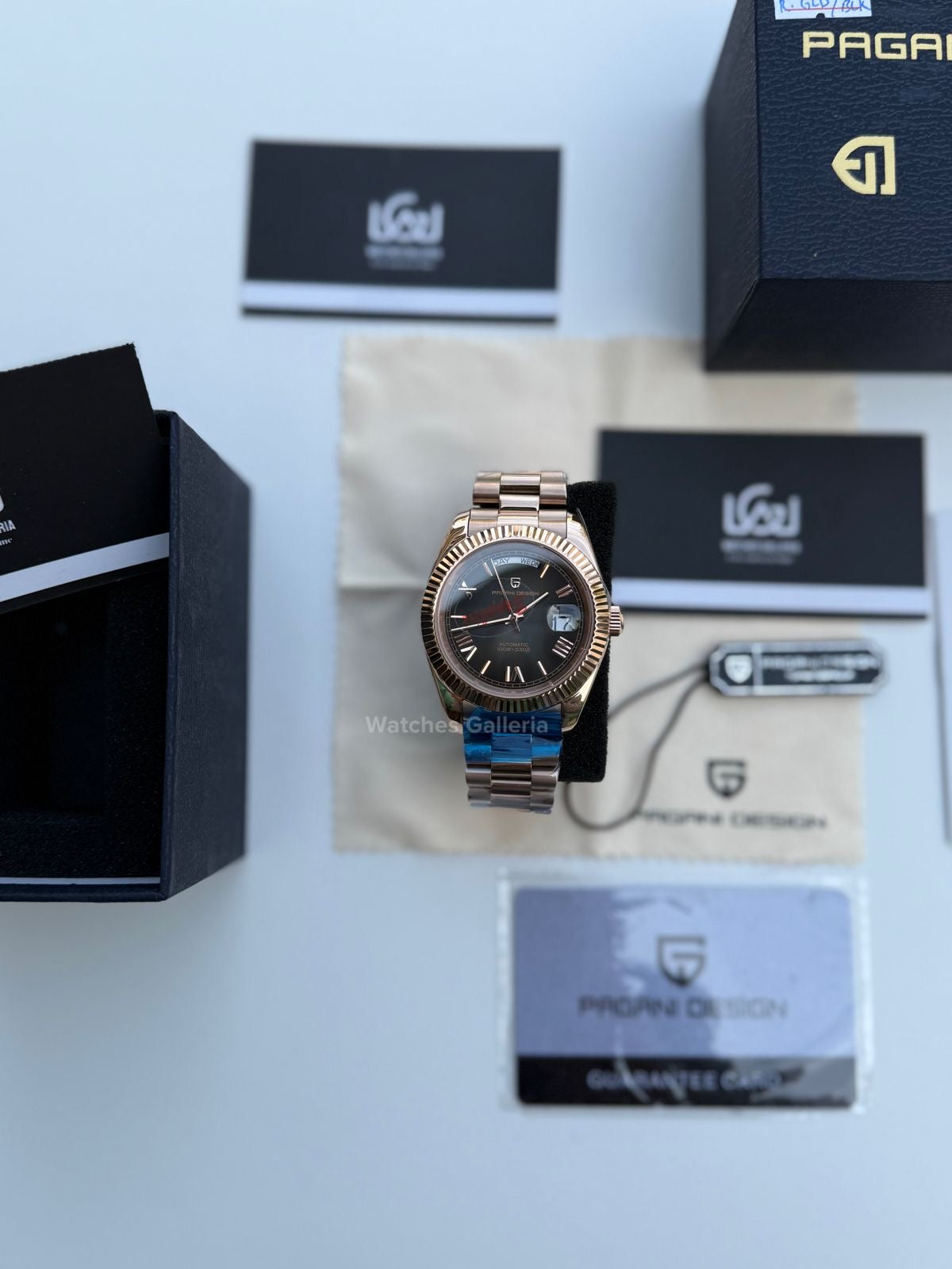 Pagani Design Date Day Automatic (Rose Gold w/ Slate Ombre Dial) PD1783 Watches Galleria
