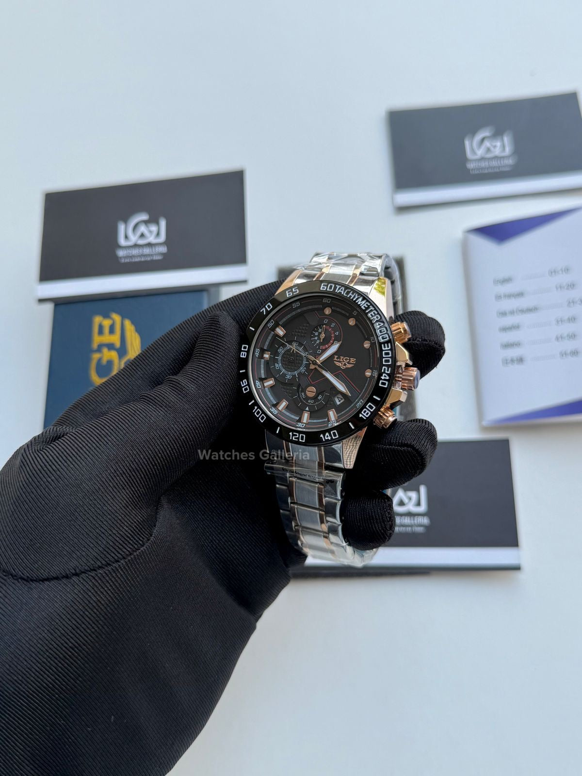 Lige Chronograph Quartz (Gold Black) Lige9982 Watches Galleria