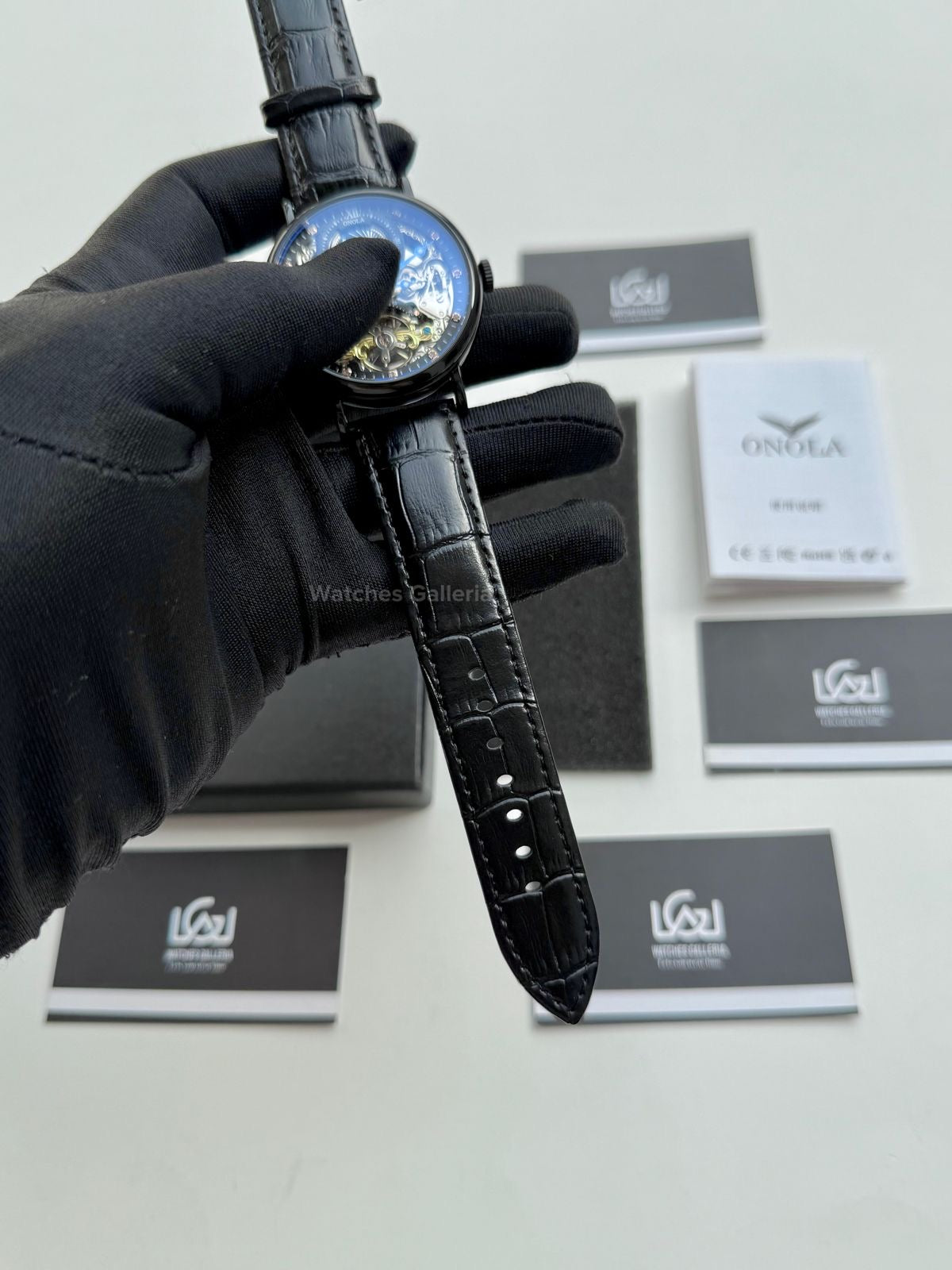 Onola Moonphase Flywheel Skeleton Watch Automatic (Black) ON6836 Watches Galleria