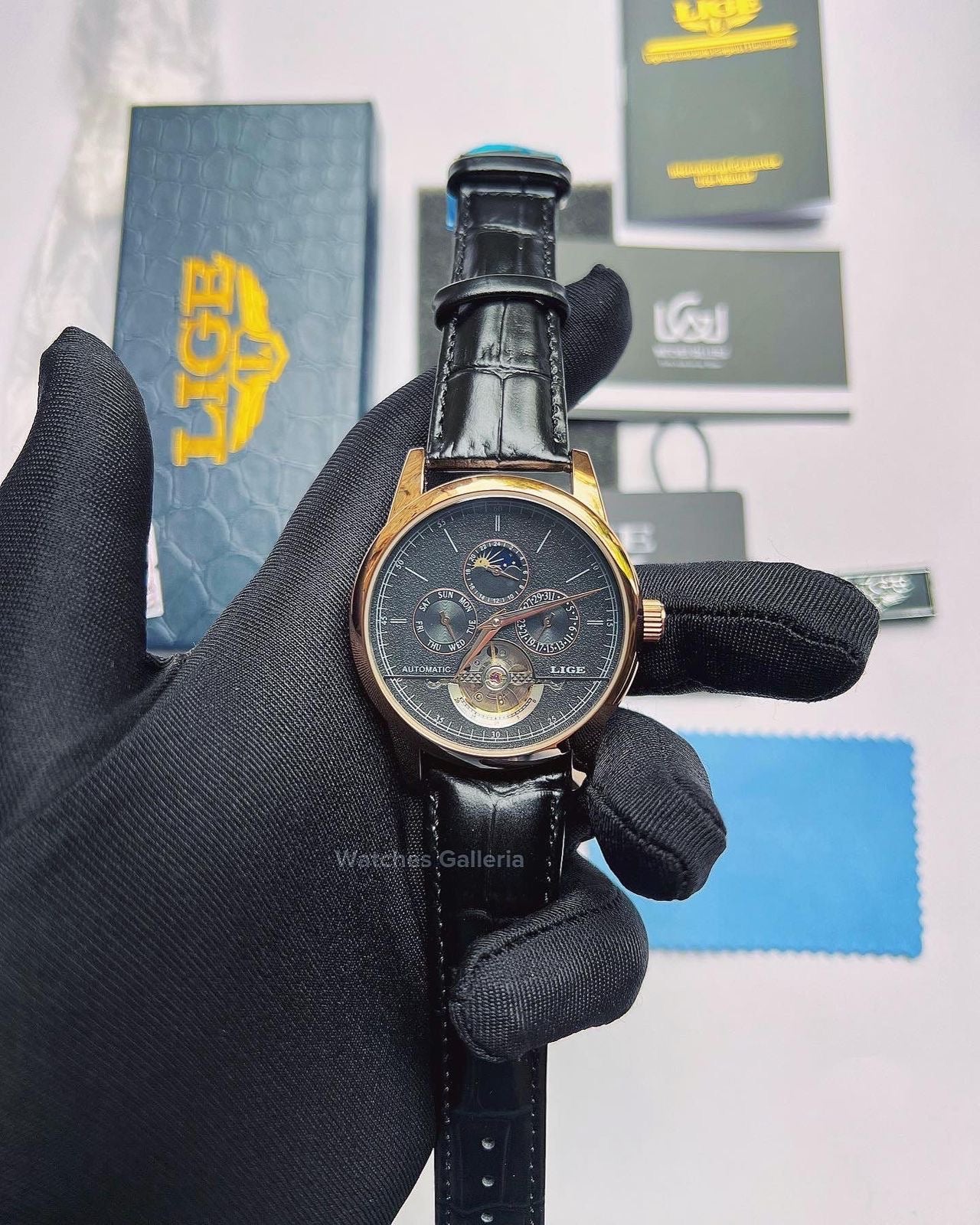 Lige Moonphase Automatic (Black Rose Gold) LIGE6828