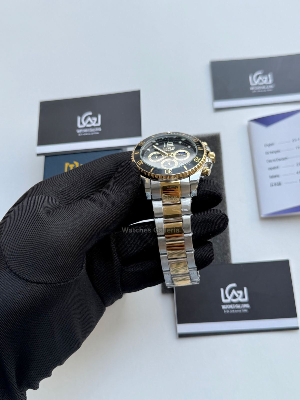 Lige Submariner Chronograph Quartz(Gold Black) Lige8924 Watches Galleria