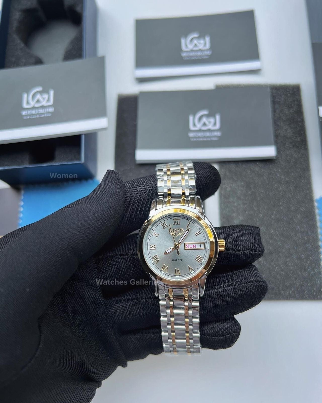 Lige Date Day Couple Watch (Silver/Gold) lige9846 lige 10007L