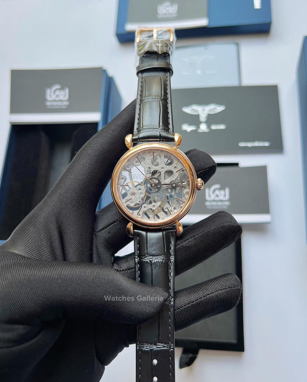 Sugess Skeleton Slimmaster Manual Wind (Black w/ Rose Gold) SU3600 (Discontinued)