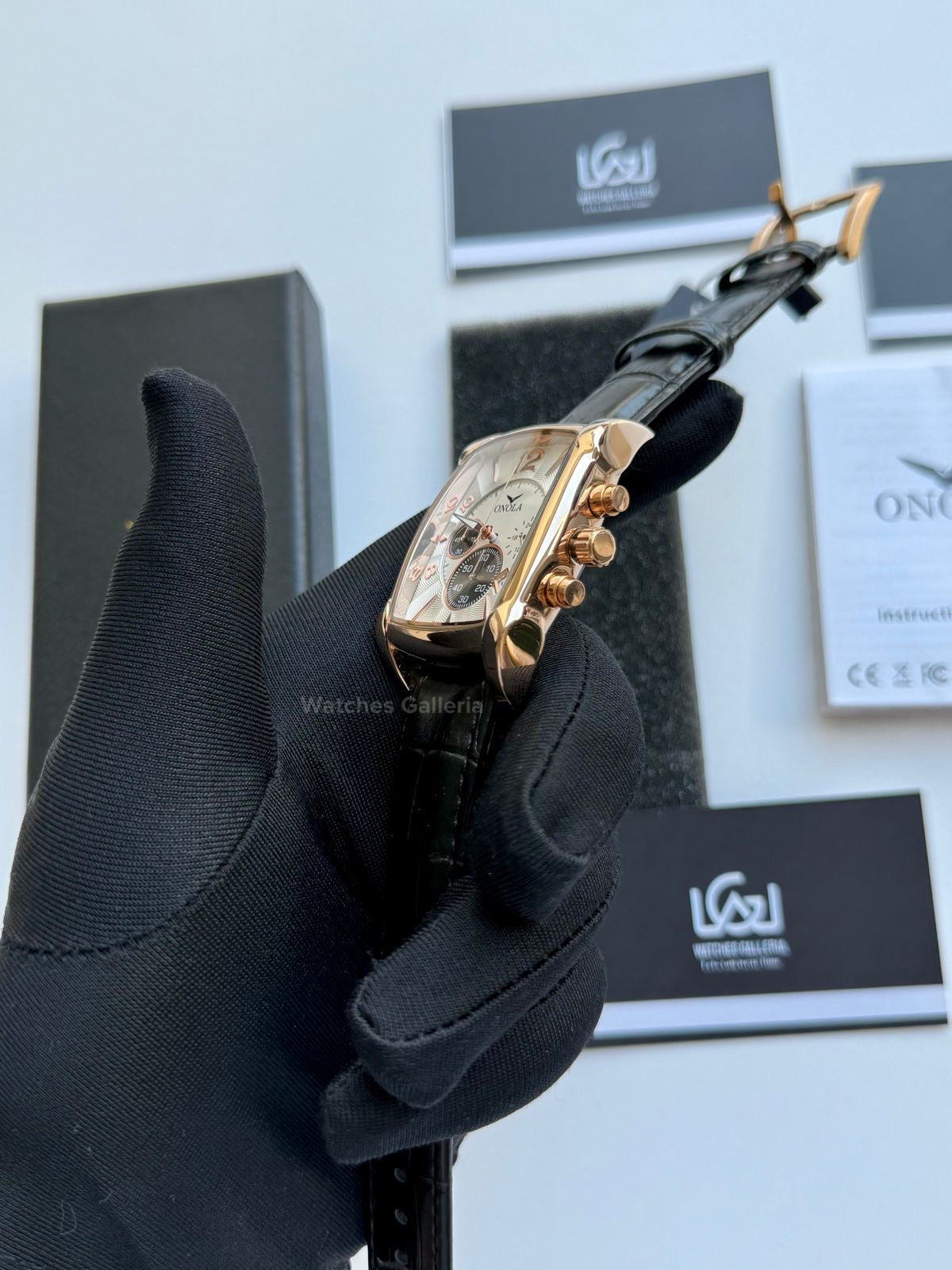 Onola Square Chronograph Quartz (Black Rose Gold) ON6818 Watches Galleria