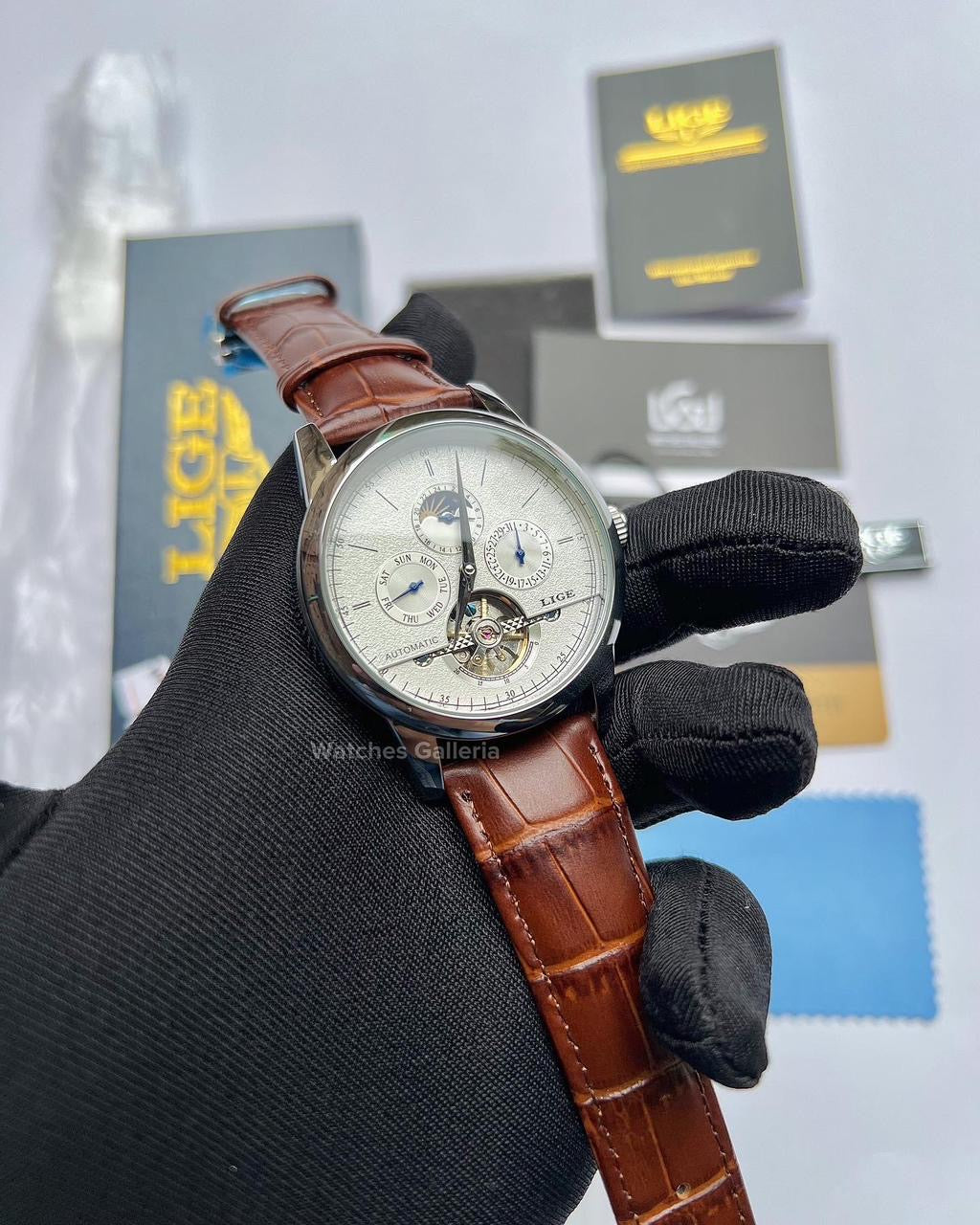 Lige Moonphase Automatic (Brown Silver) LIGE6828