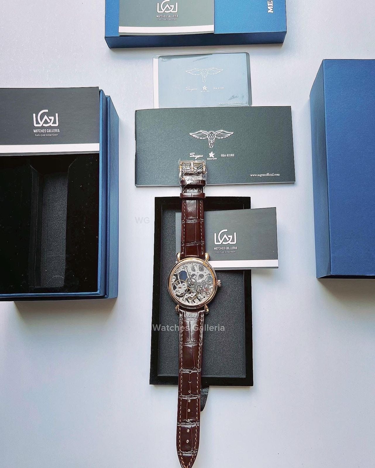 Sugess Skeleton Slimmaster Manual Wind (Brown w/ Rose Gold) SU3600 (Discontinued)