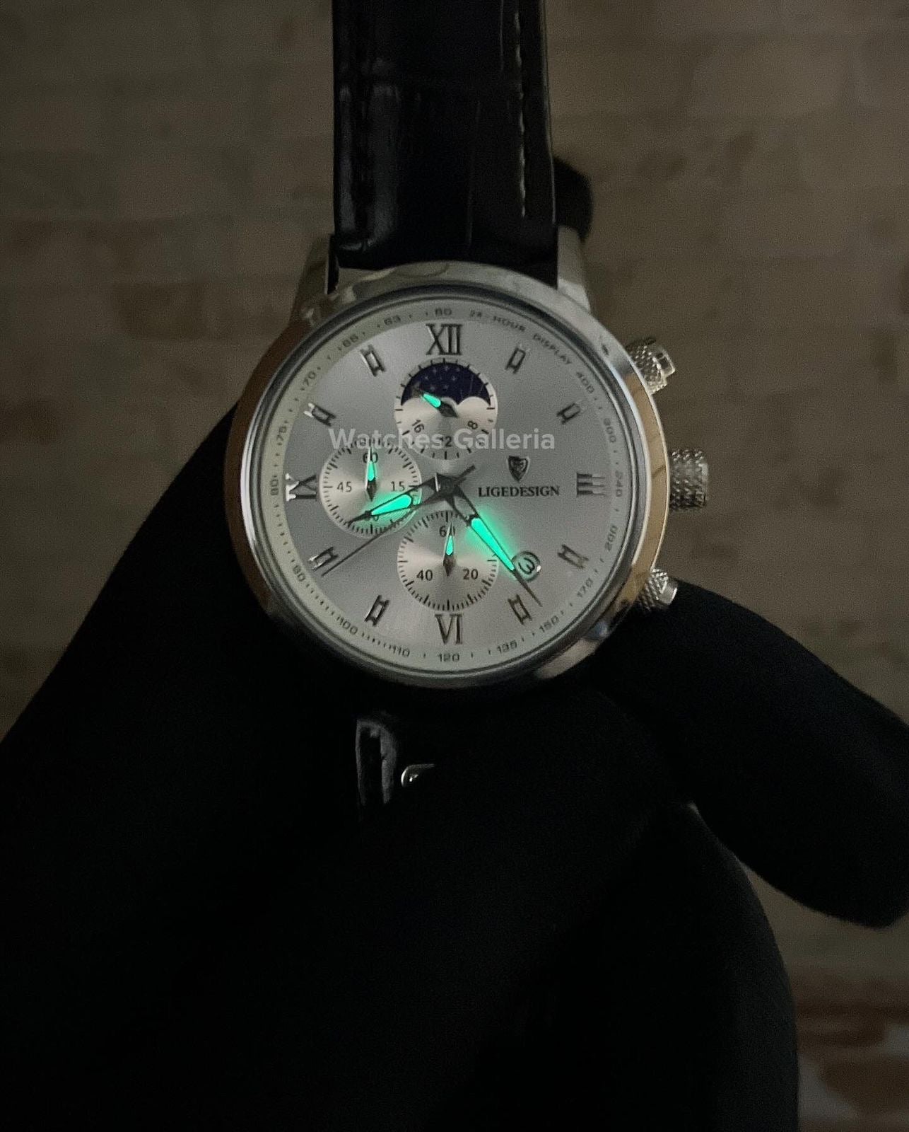 Lige Classic Moonphase Quartz (Silver Black) LG8953 Watches Galleria
