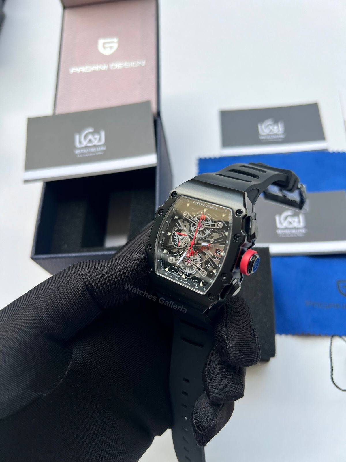 Pagani Design Tonneau Chronograph Quartz Watch (Black/Black) PDys011 Watches Galleria