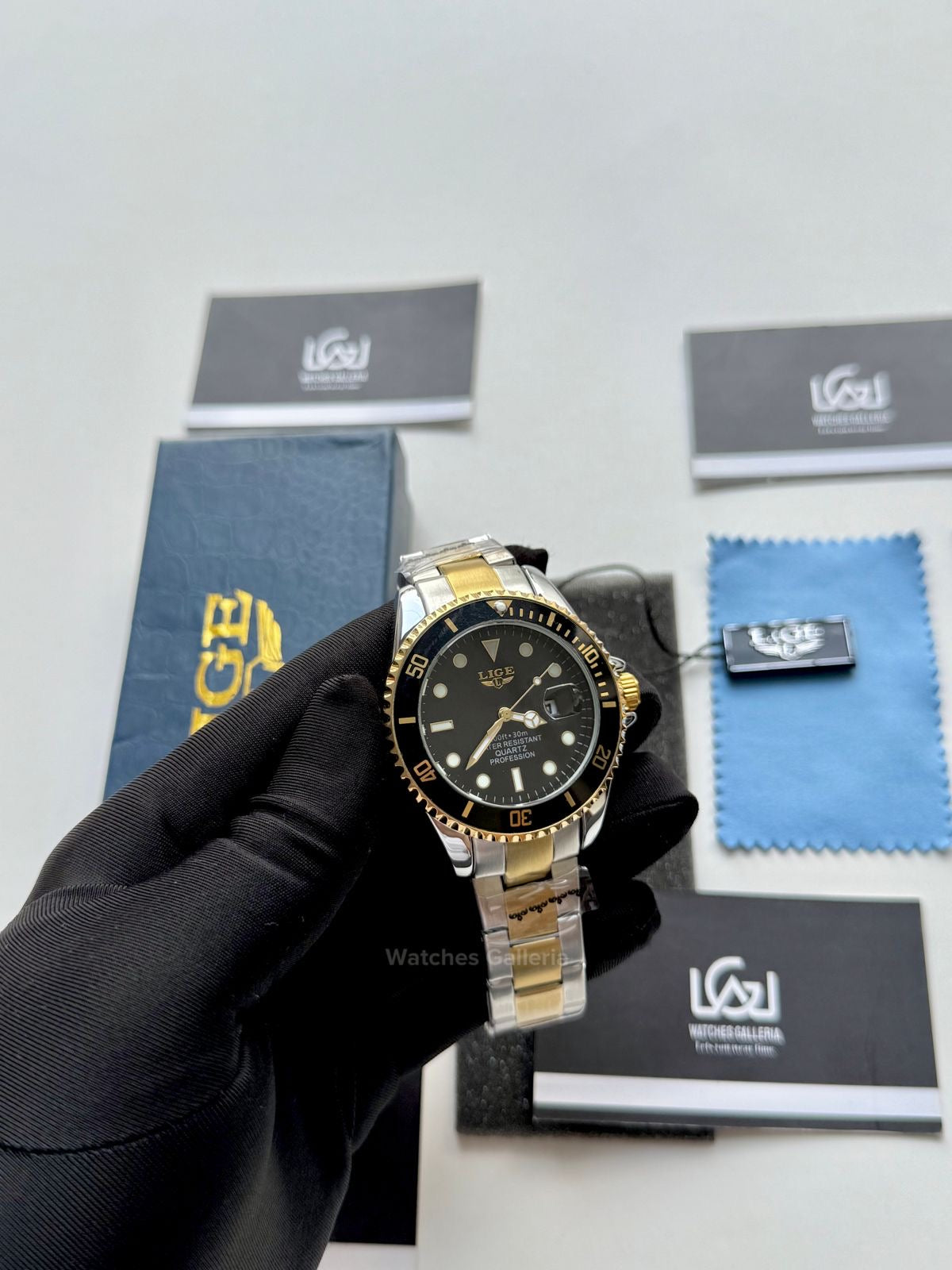 Lige Submariner Two Tone Quartz (Gold/Black) Lige10045 Watches Galleria © Copyrights All Right Reserved