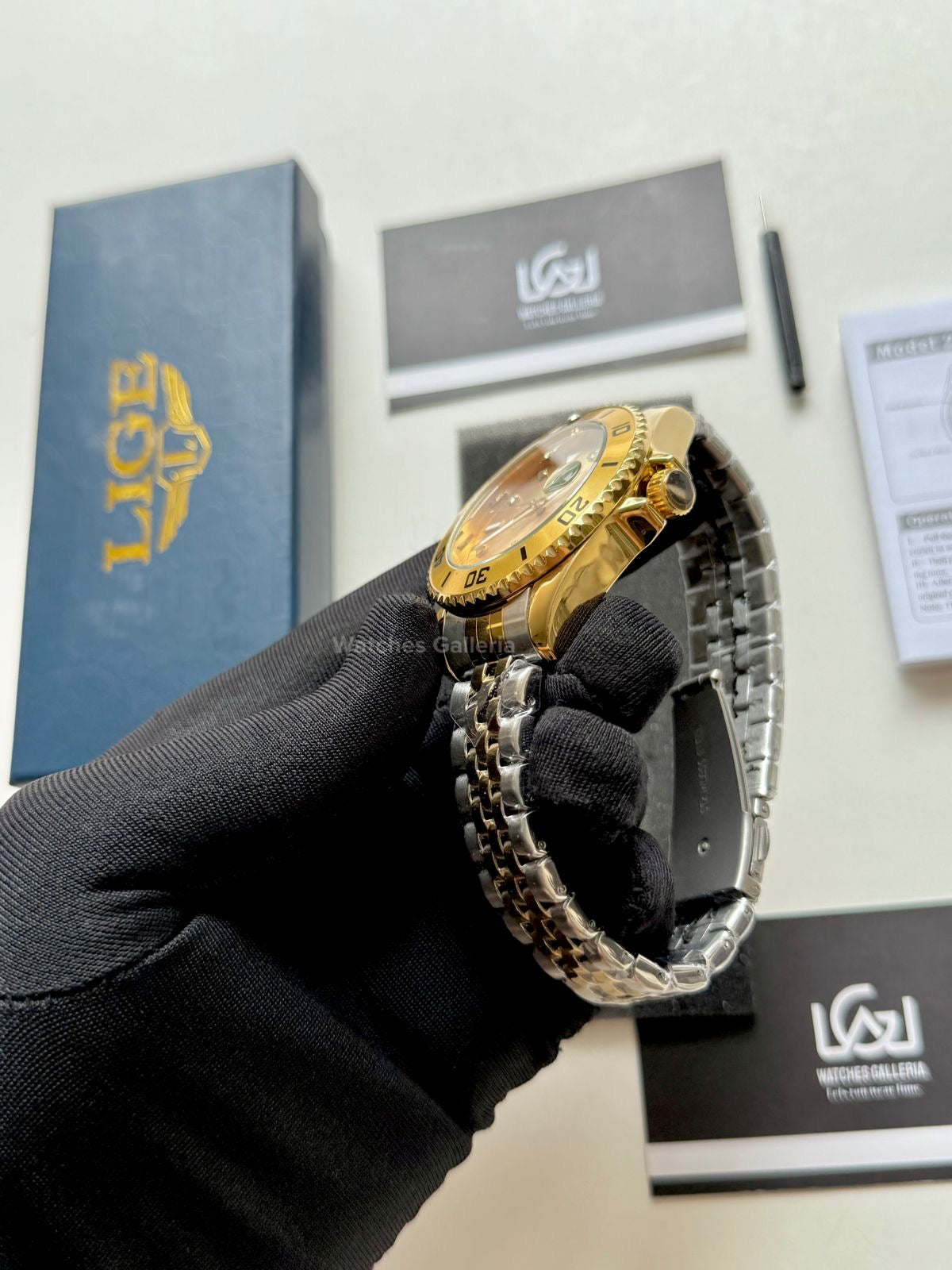 Lige Submariner Quartz (Yellow Gold) Lige89151 Watches Galleria