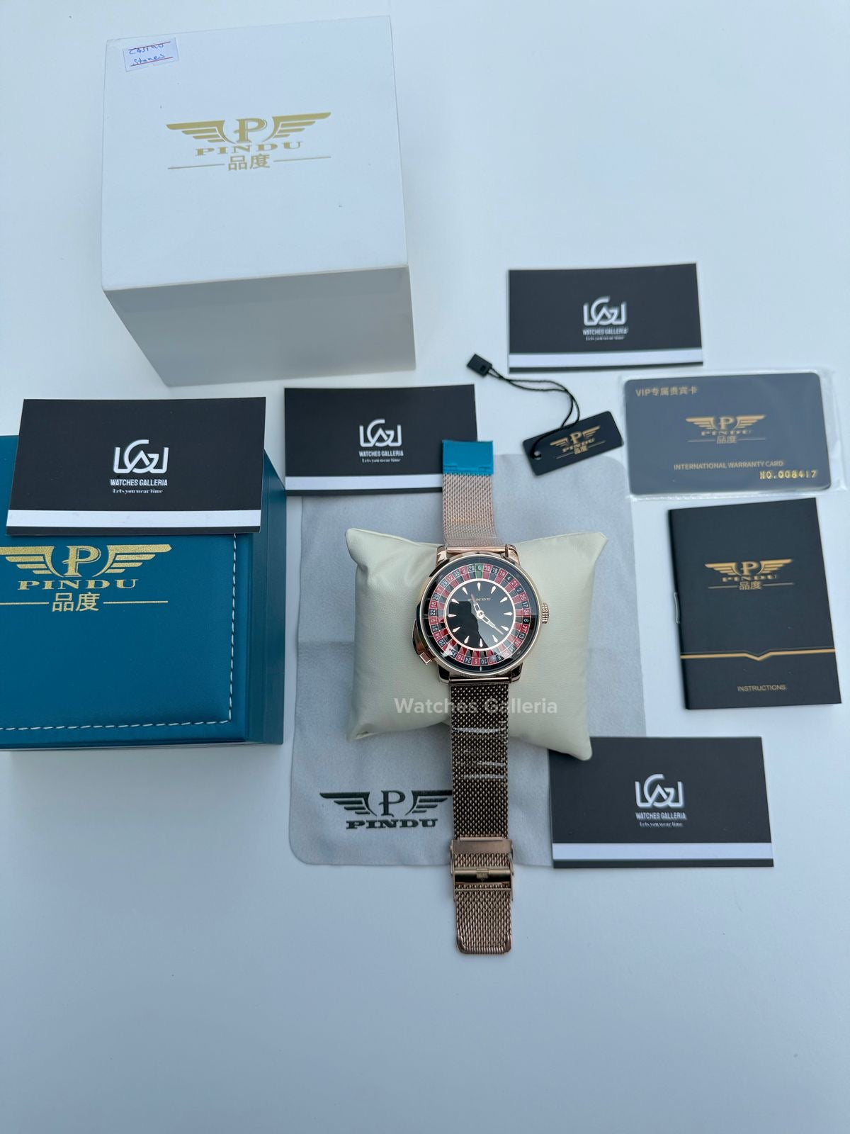 Pindu Design Casino Tourbillon Roulette Button Automatic (Gold Mesh Bracelet) P6628 Watches Galleria