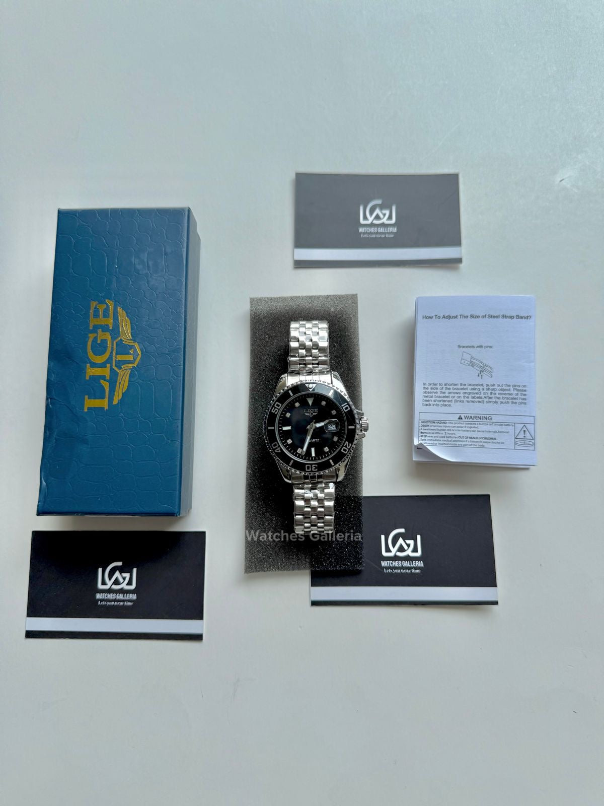 Lige Submariner Quartz (Black) Lige89151 Watches Galleria